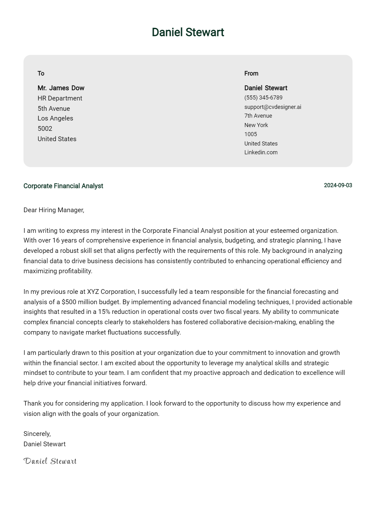 19 Corporate Financial Analyst Cover Letter Examples for 2026 (Writing Guide) Preview