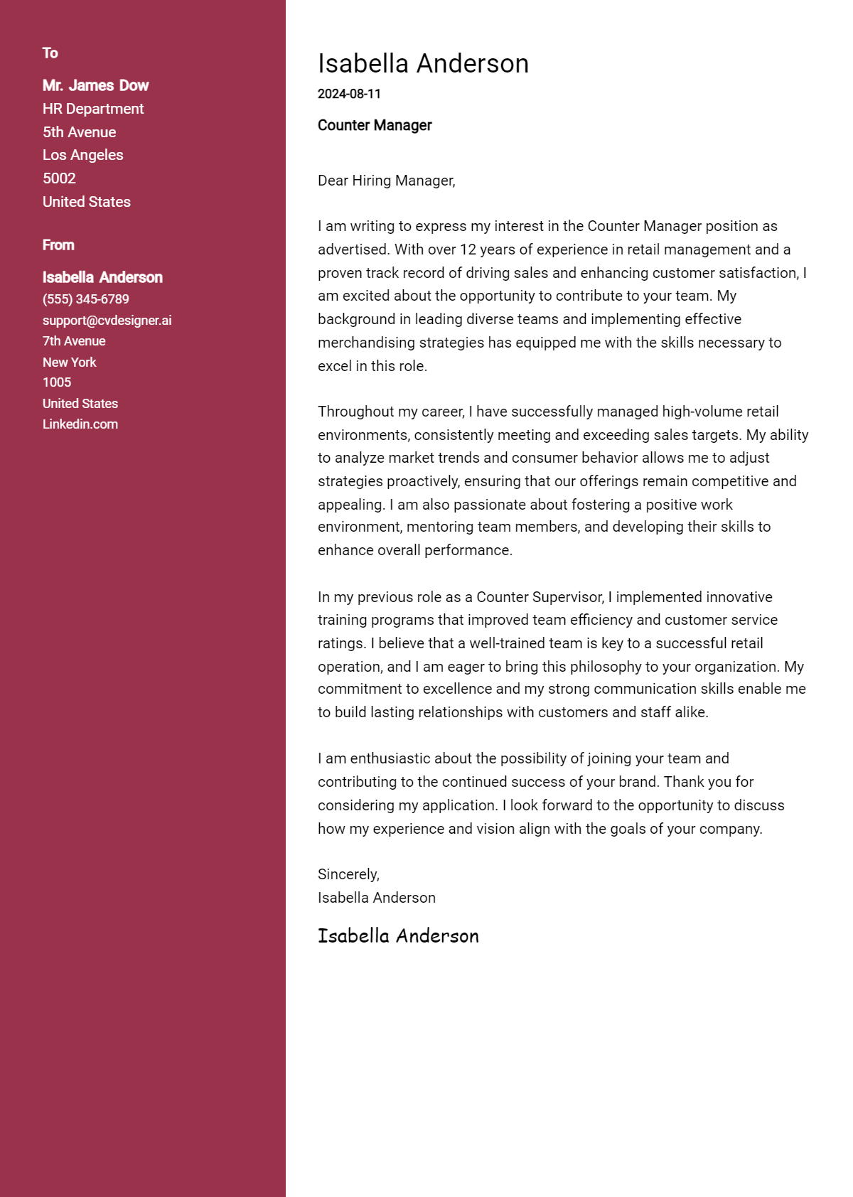 Counter Manager Cover Letter Example for 2026: Ultimate Guide Preview