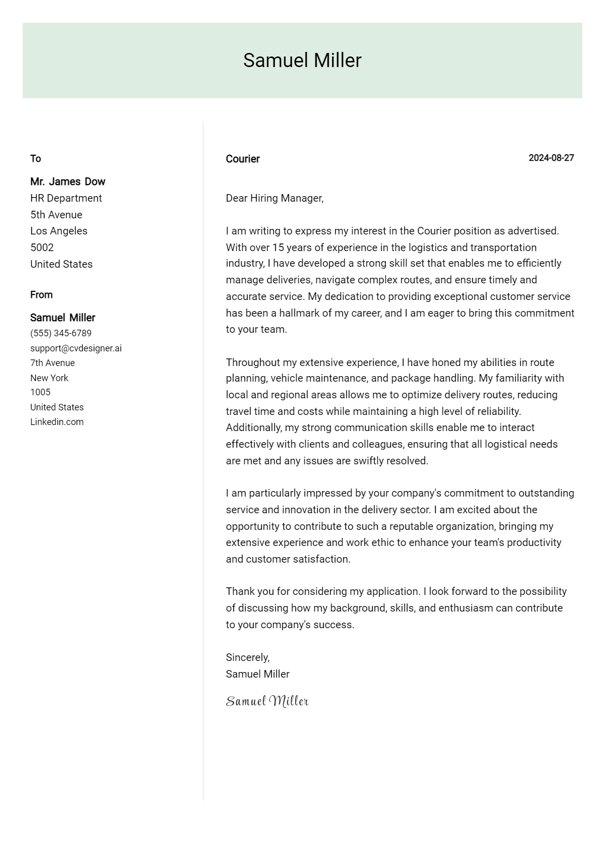 Courier Cover Letter Examples & Samples for 2026 Preview