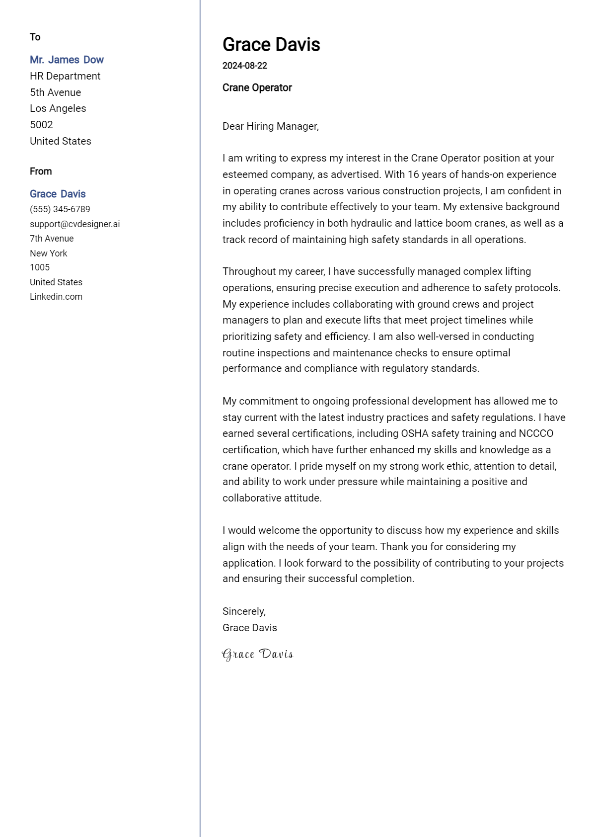 Crane Operator Cover Letter Examples & Samples for 2026 Preview