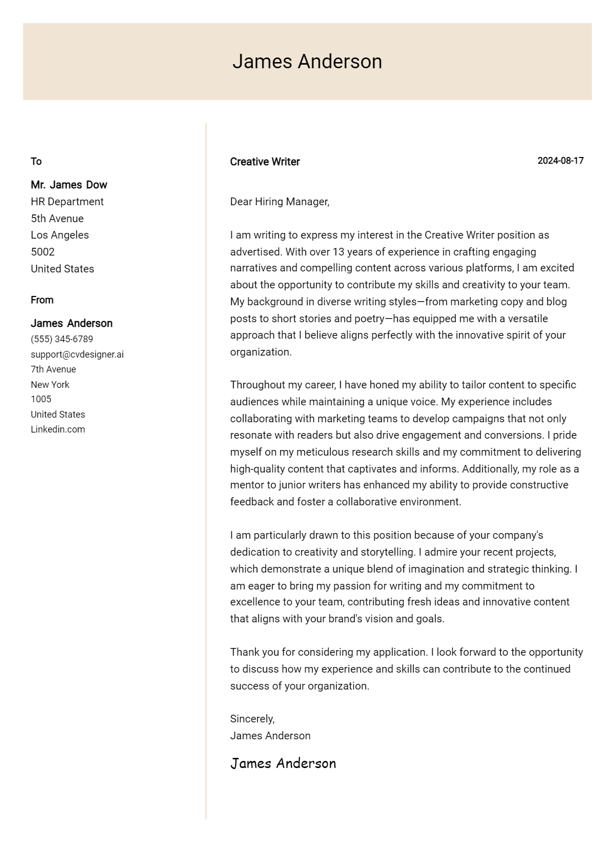 Creative Writer Cover Letter Example for 2026: Expert Tips & Templates Preview