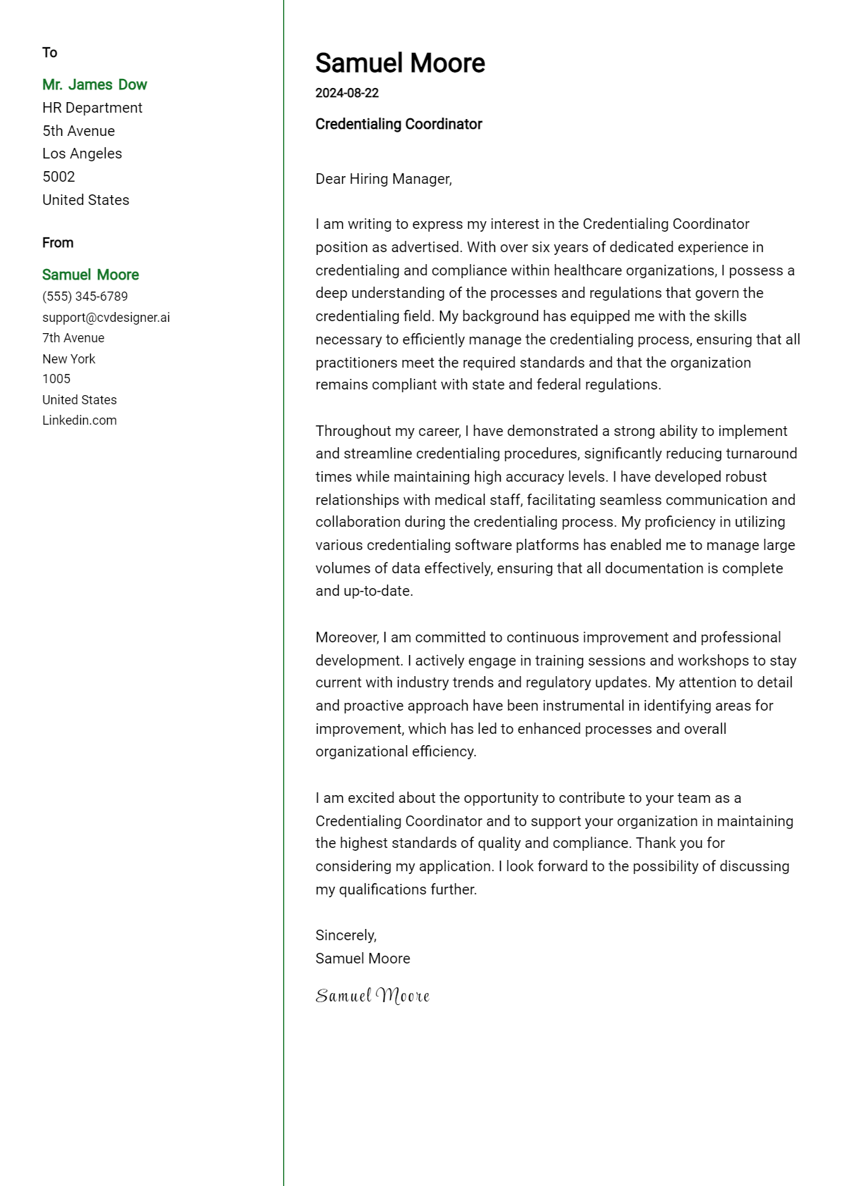 Credentialing Coordinator Cover Letter Example for 2026: Tips & Templates Preview