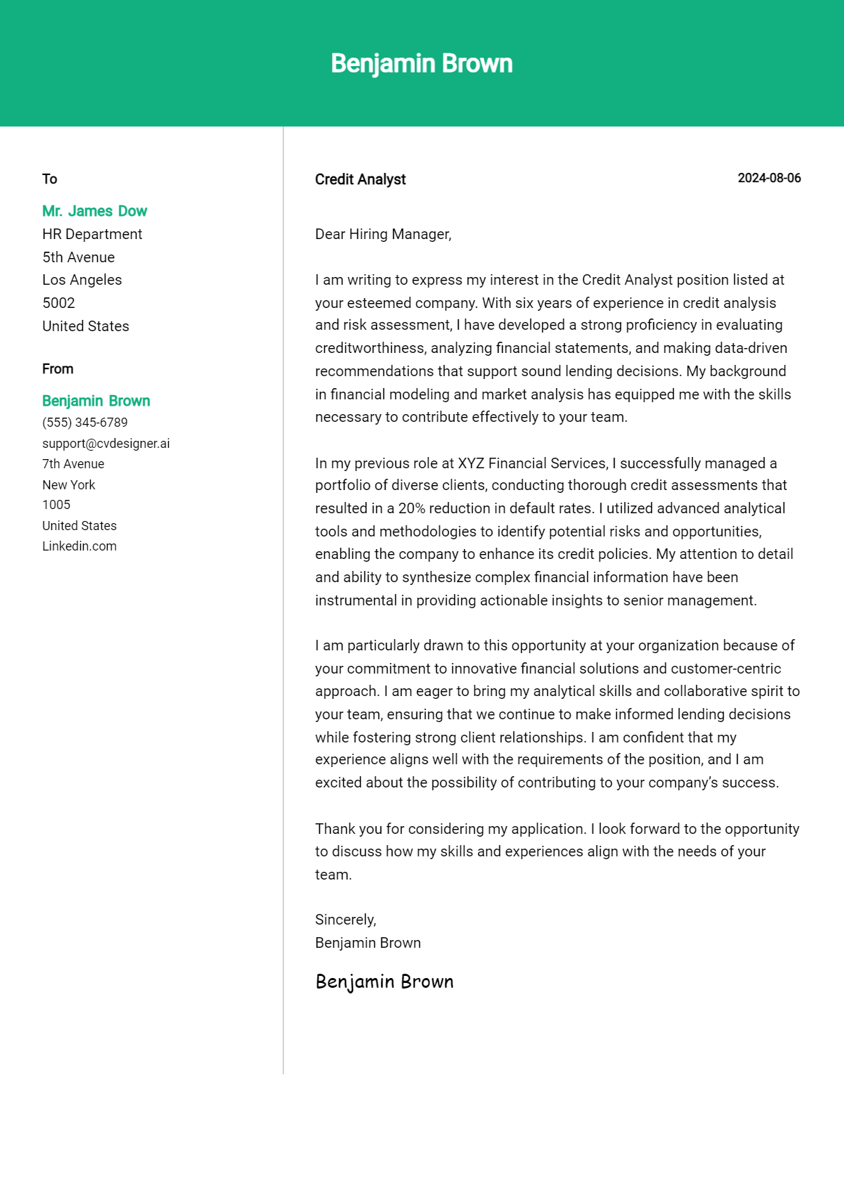 Credit Analyst Cover Letter Example for 2026 (Free Templates) Preview