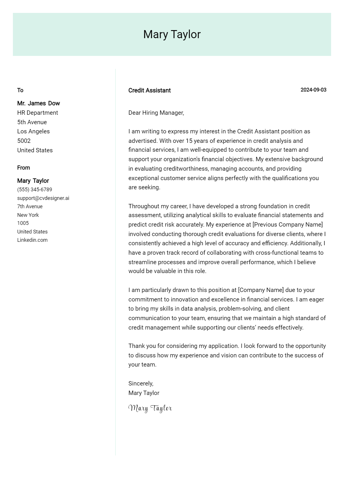 Credit Assistant Cover Letter Examples and Templates for 2026 Preview