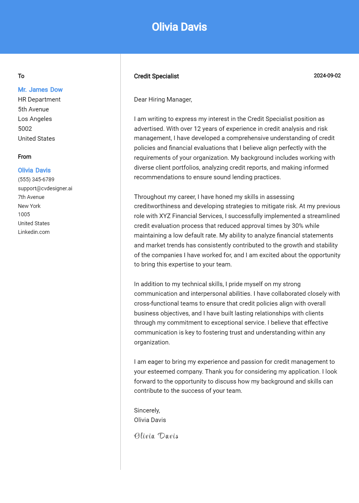 Credit Specialist Cover Letter Example for 2026: Top CV Skills Preview