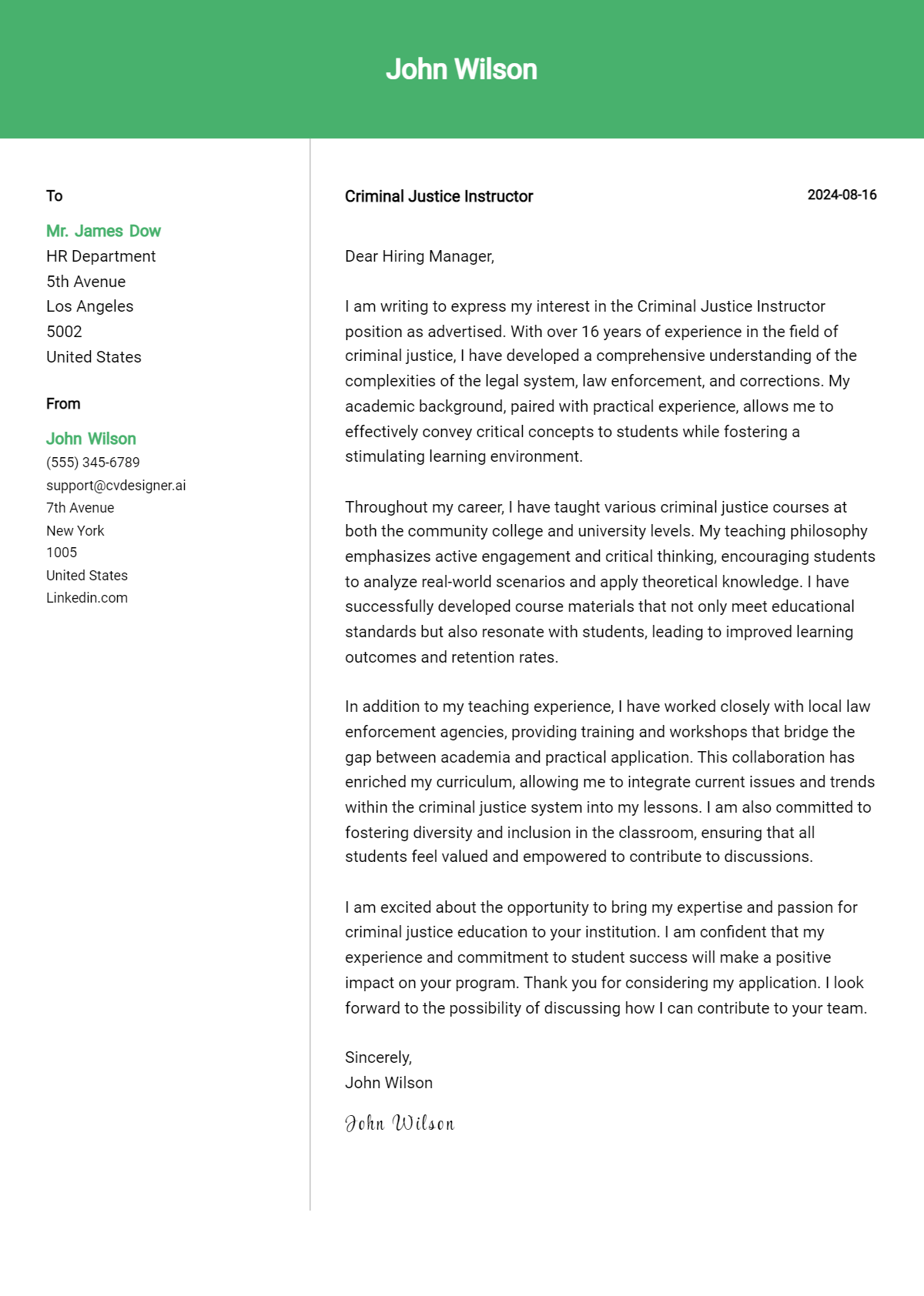 Criminal Justice Instructor Cover Letter Example for 2026: Expert Tips & Templates Preview