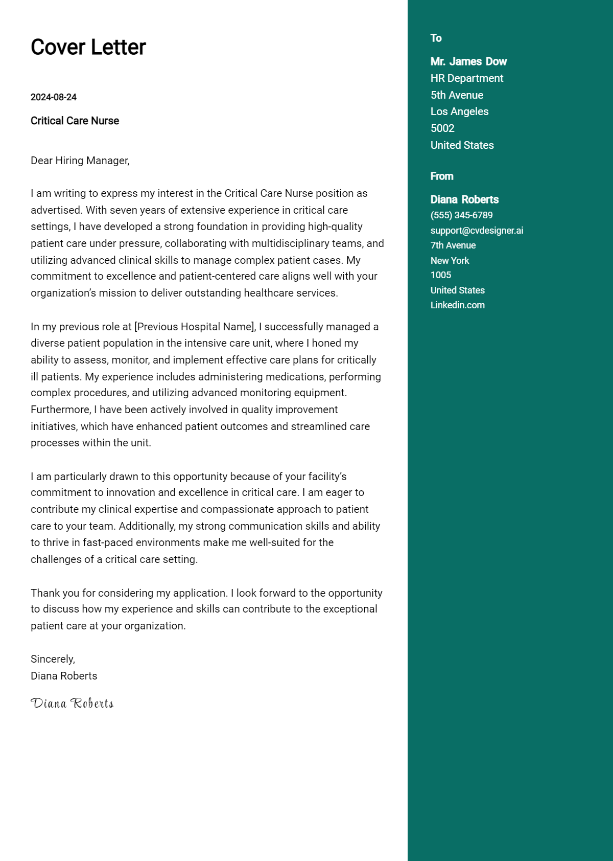 Critical Care Nurse Cover Letter Example for 2026: Tips & Templates Preview