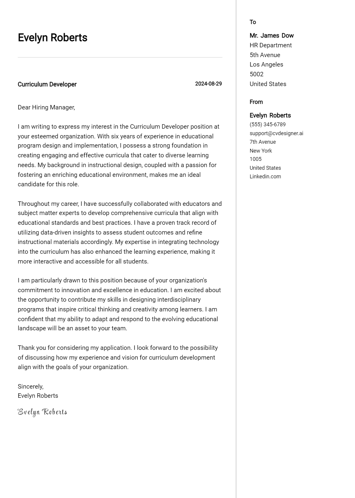 Curriculum Developer Cover Letter Samples & Examples 2026 Preview