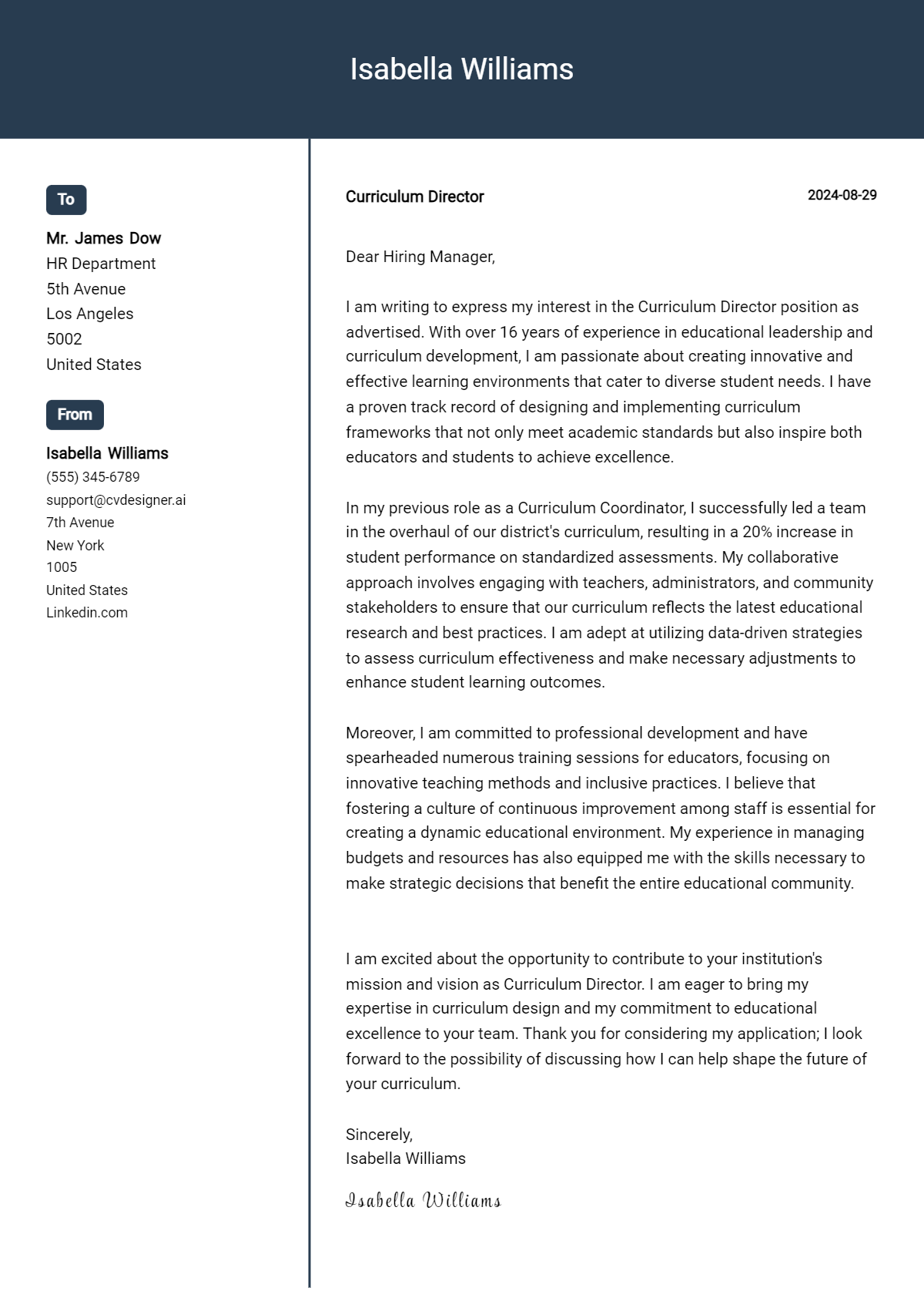 Curriculum Director Cover Letter Example for 2026: Free Templates Preview