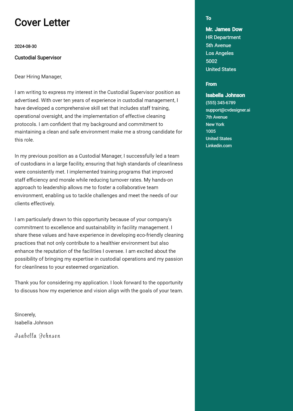18 Custodial Supervisor Cover Letter Examples and Templates for 2026 Preview