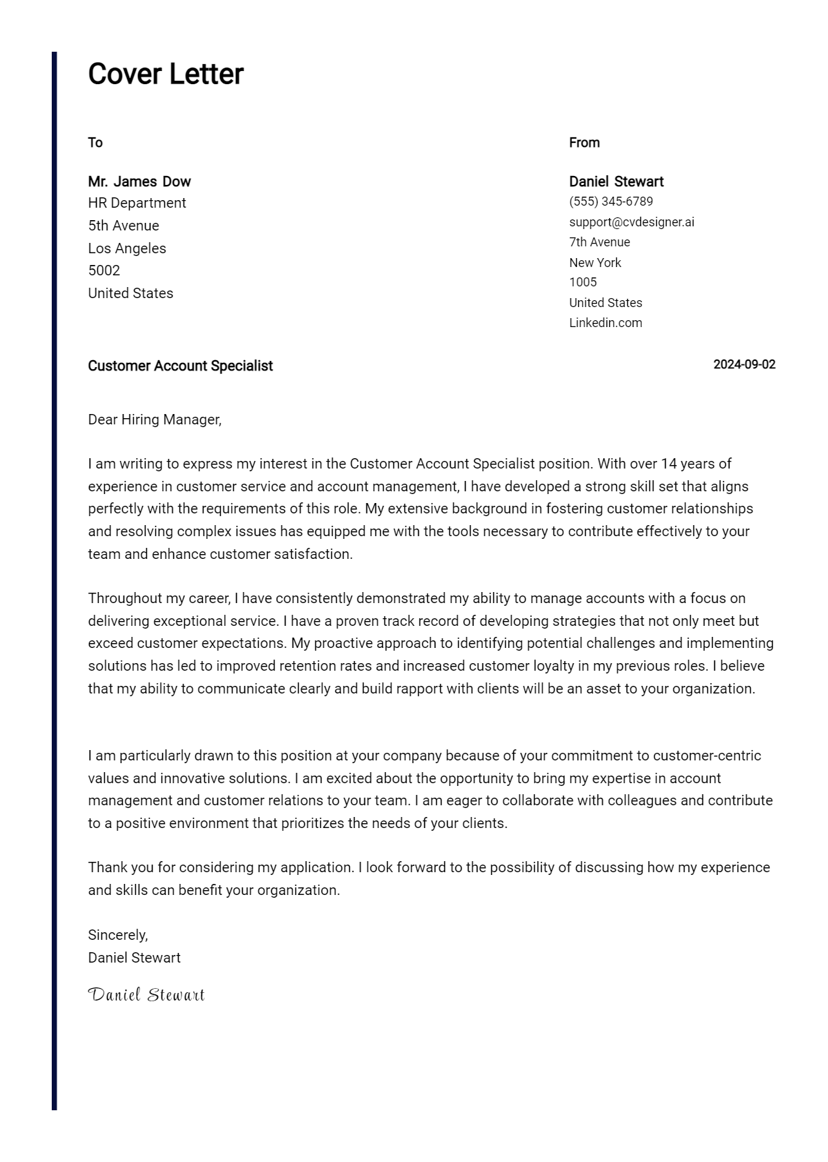 12 Customer Account Specialist Cover Letter Examples for 2026 (Writing Guide) Preview