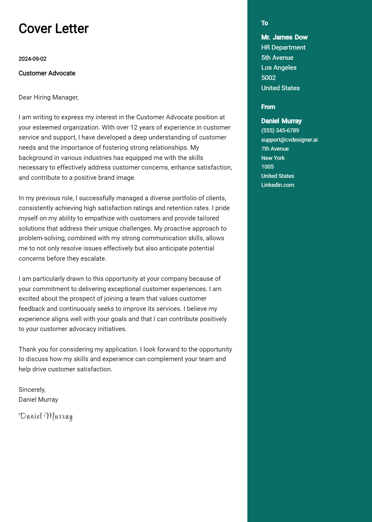 Customer Advocate Cover Letter Samples & Examples 2026 Preview