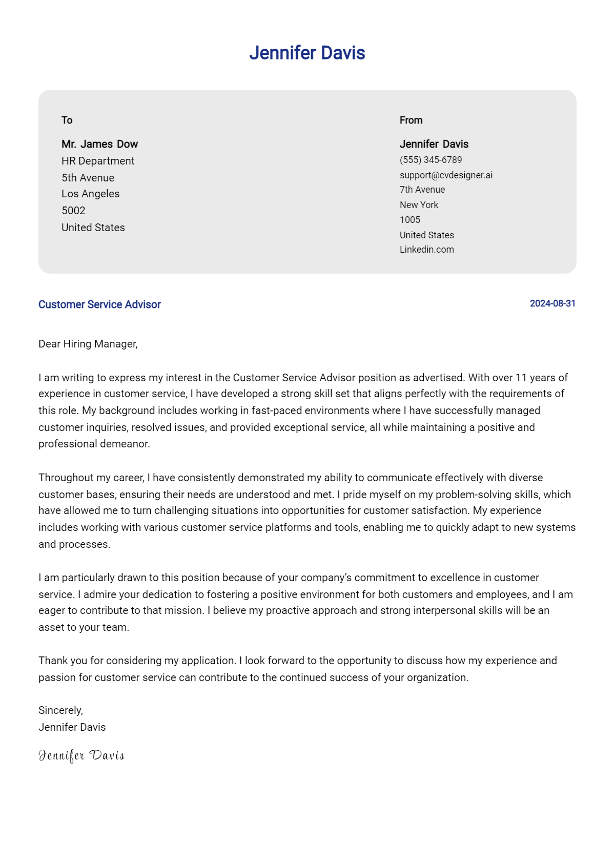 12 Customer Service Advisor Cover Letter Examples for 2026: Proven Tips Preview