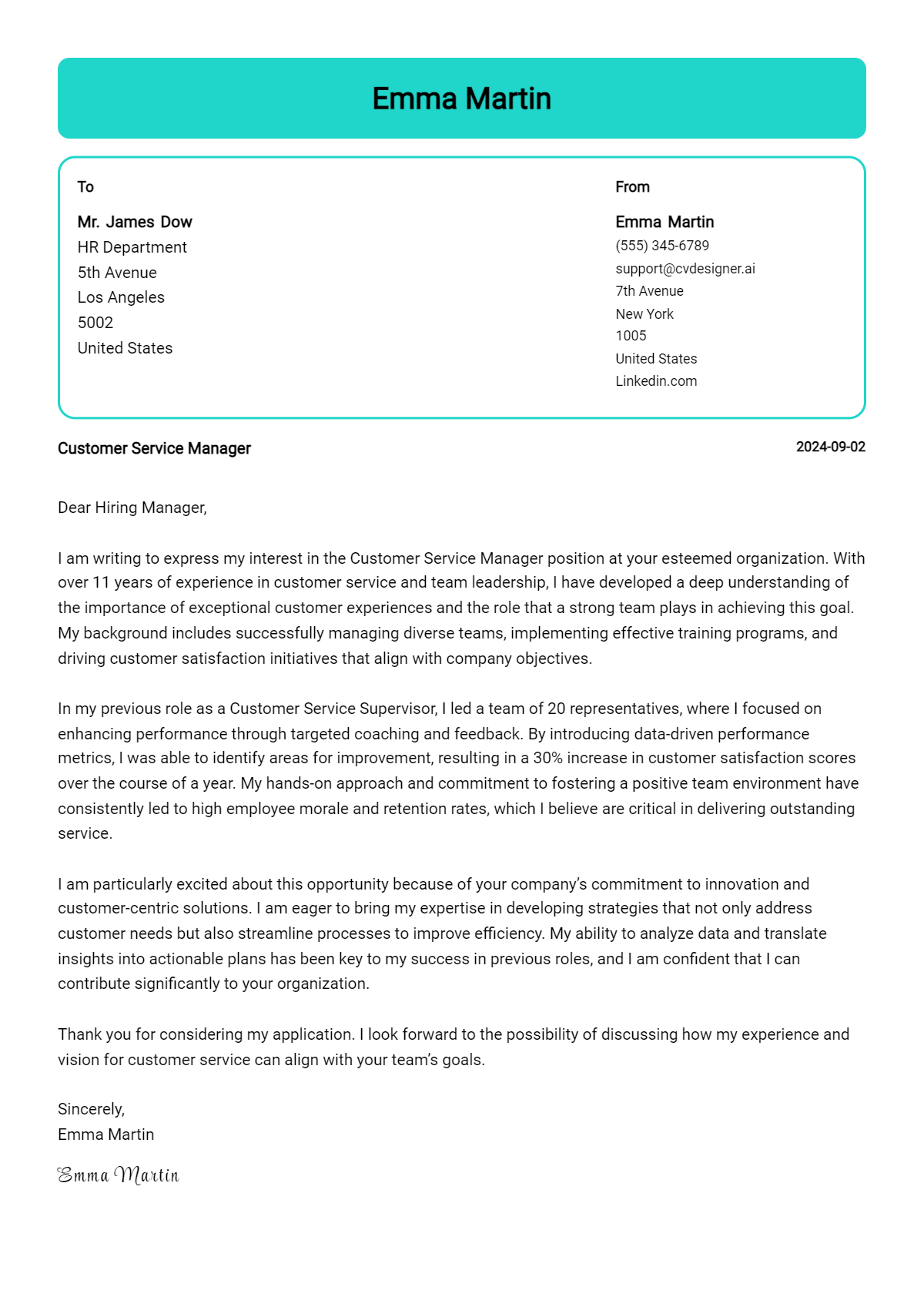 10 Customer Service Manager Cover Letter Samples & Examples 2026 Preview