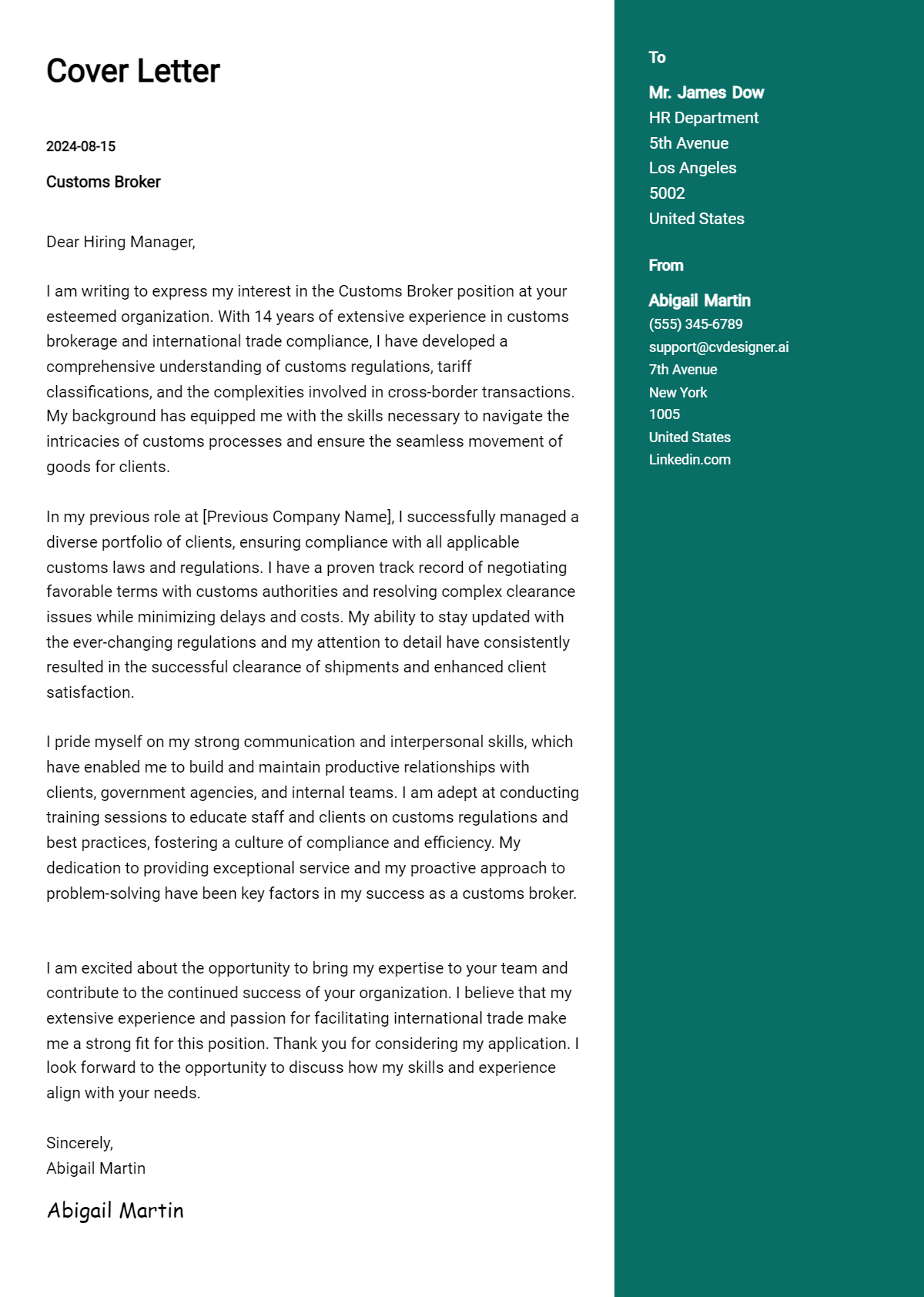 Customs Broker Cover Letter Example for 2026: Ultimate Guide Preview