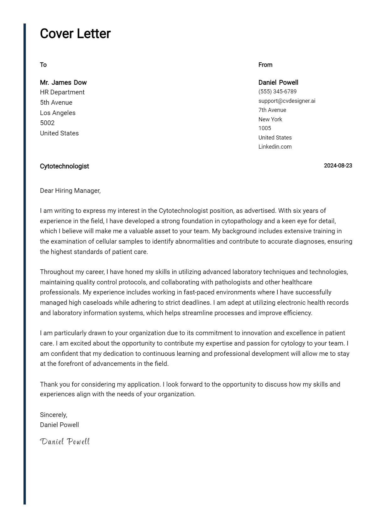 Cytotechnologist Cover Letter Example for 2026: Proven Tips Preview