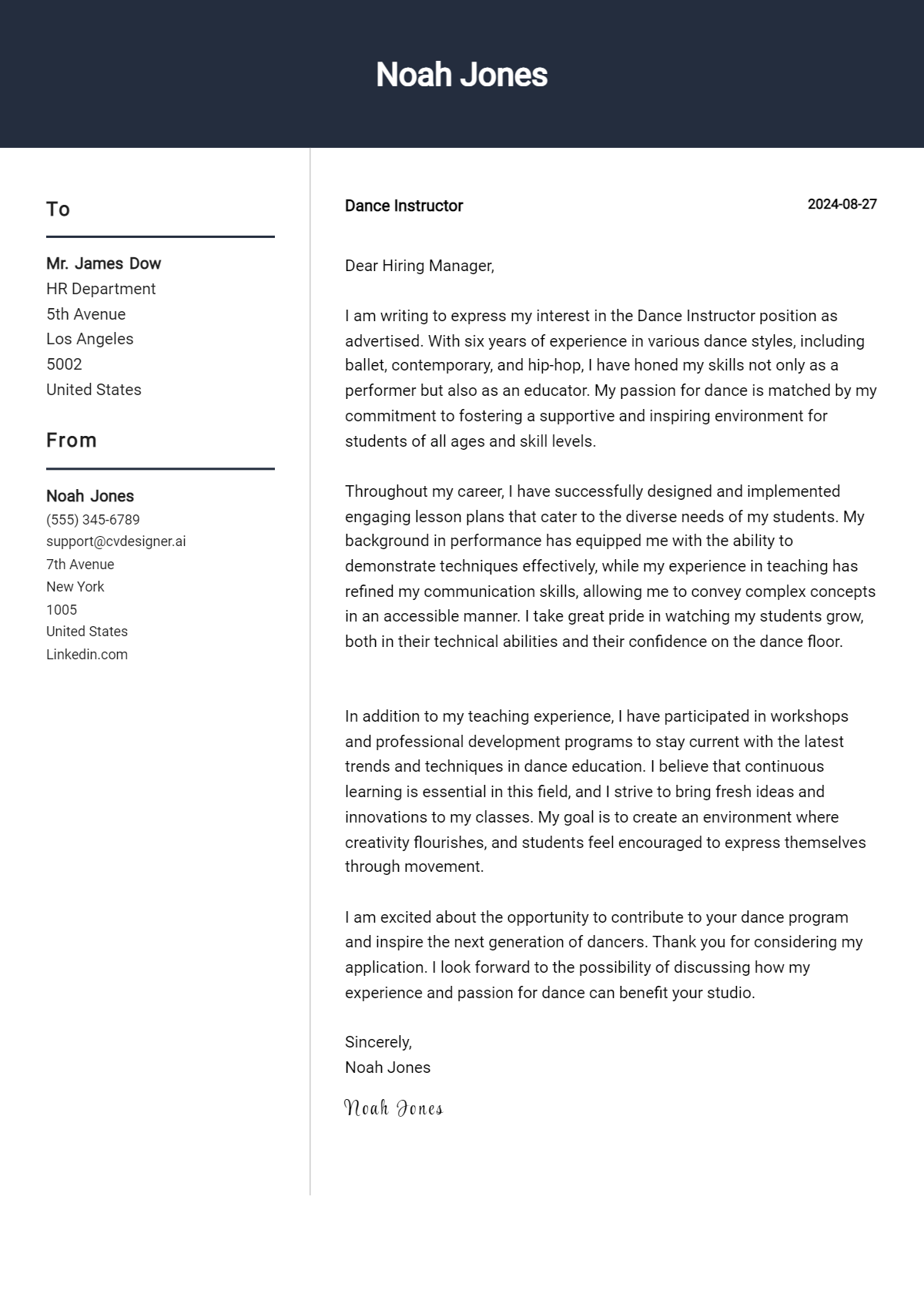 Dance Instructor Cover Letter Example for 2026: Free Templates Preview
