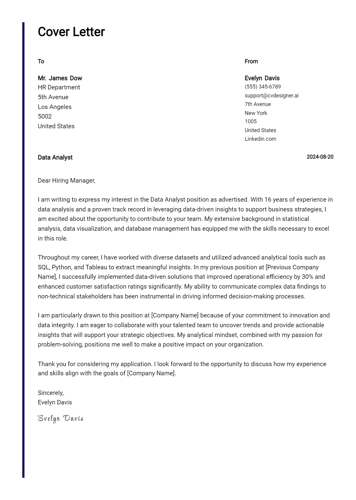 Data Analyst Cover Letter Examples for 2026 (Downloadable) Preview