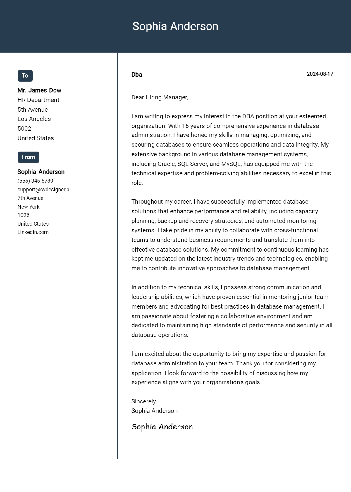 DBA Cover Letter Examples & Samples for 2026 Preview