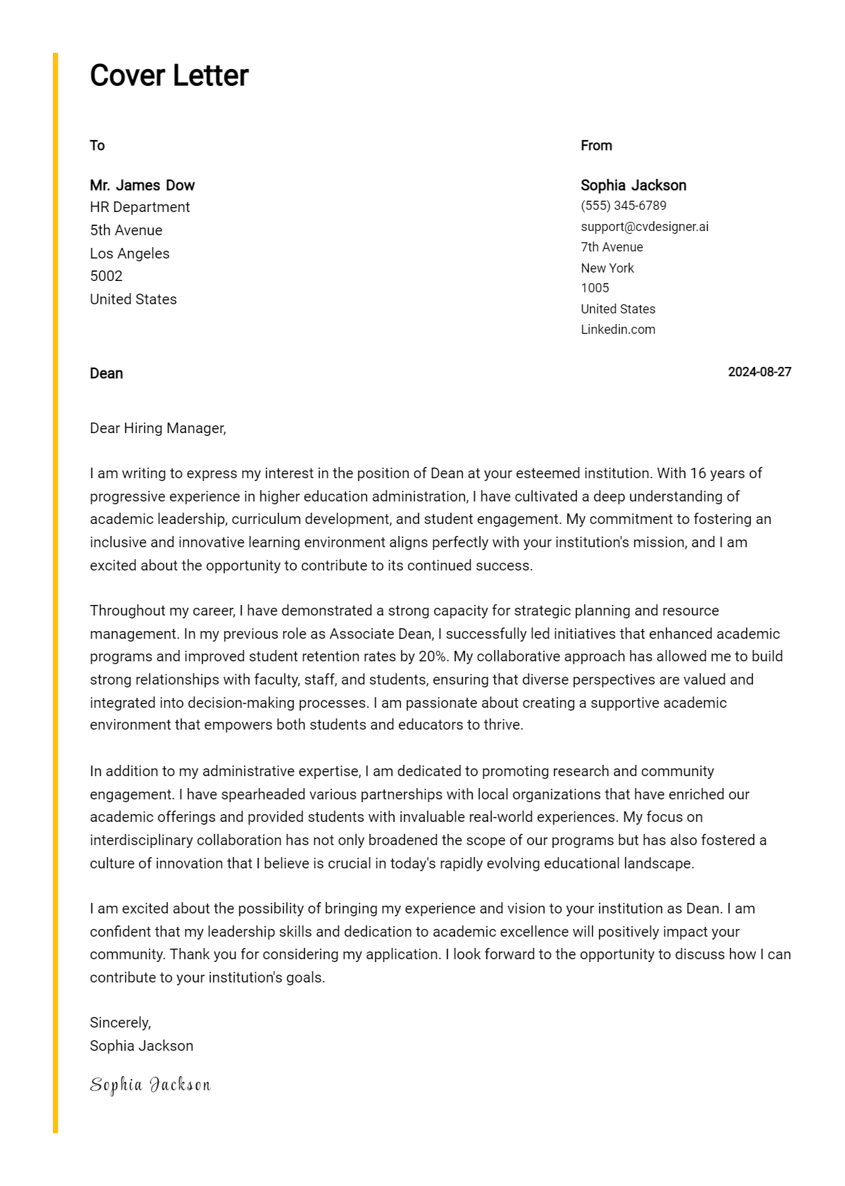 Dean Cover Letter Example for 2026: Expert Tips & Templates Preview