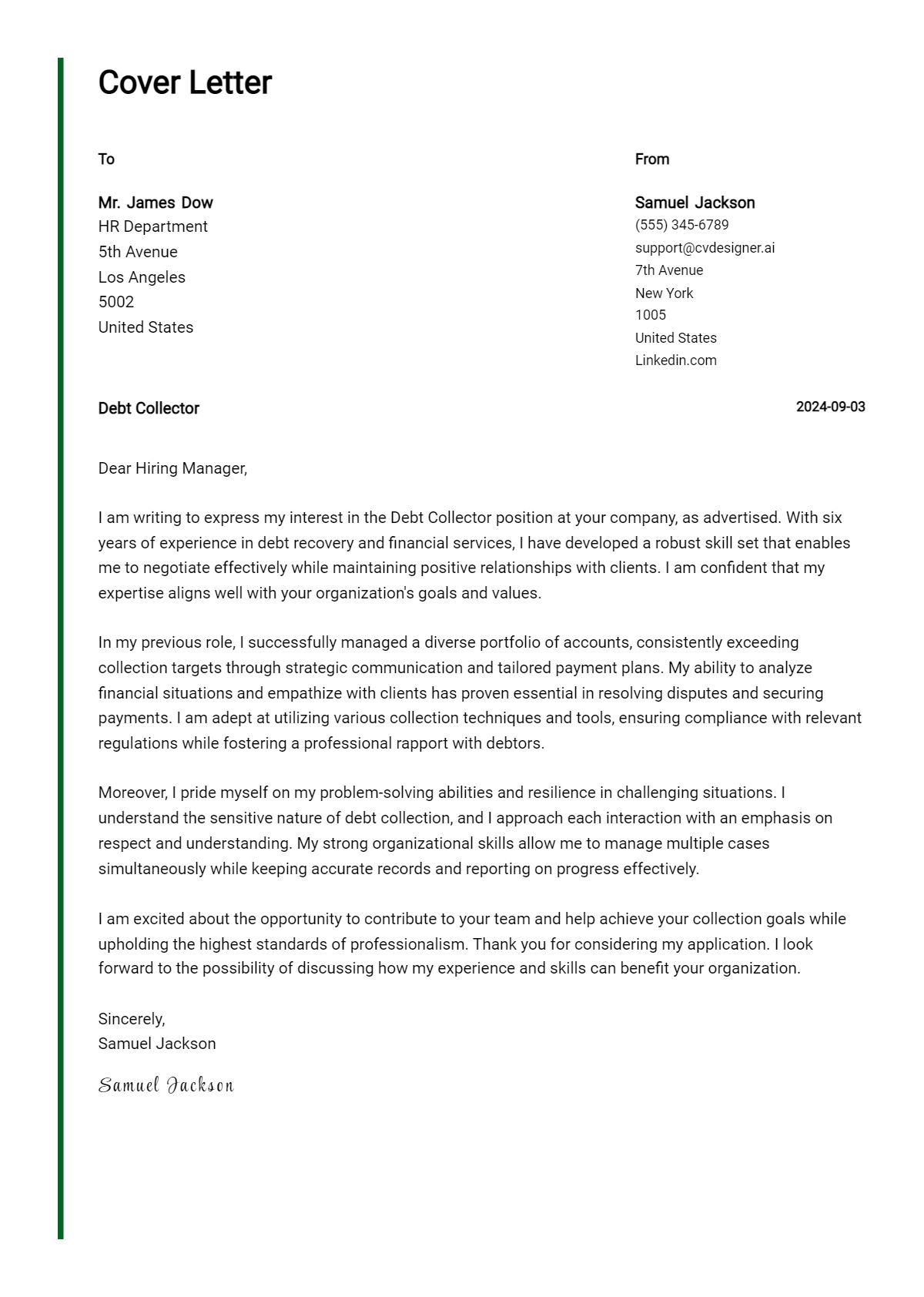 Debt Collector Cover Letter Example for 2026: Free Templates Preview
