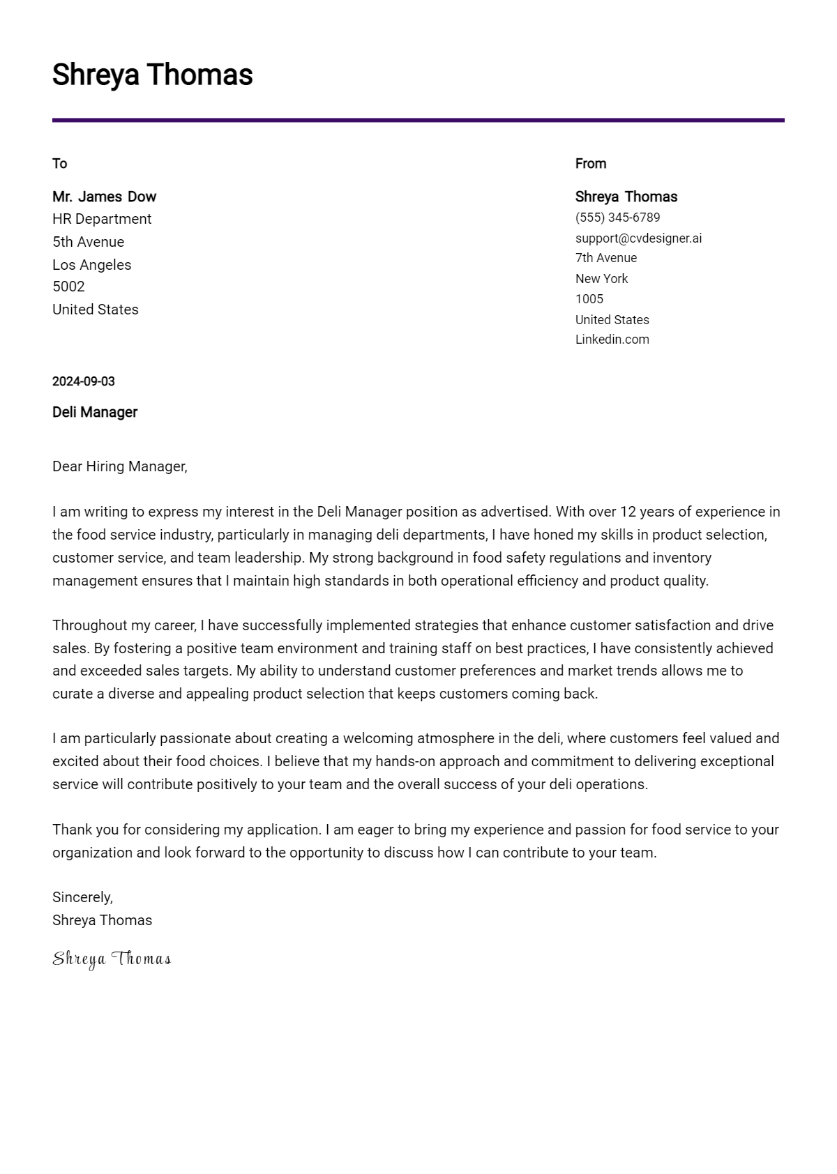 Deli Manager Cover Letter Examples and Templates for 2026 Preview
