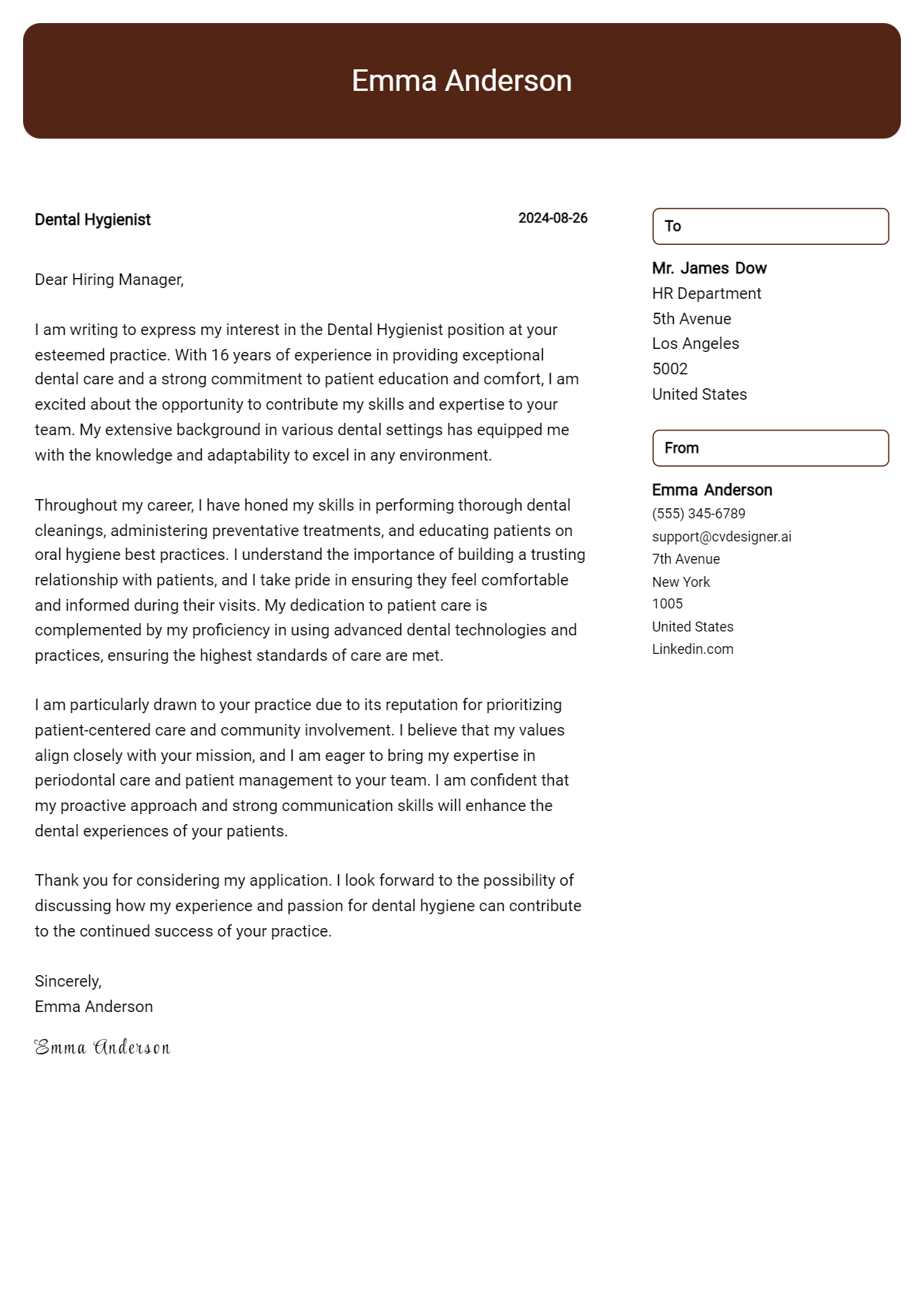 Dental Hygienist Cover Letter Example for 2026 (Writing Guide) Preview