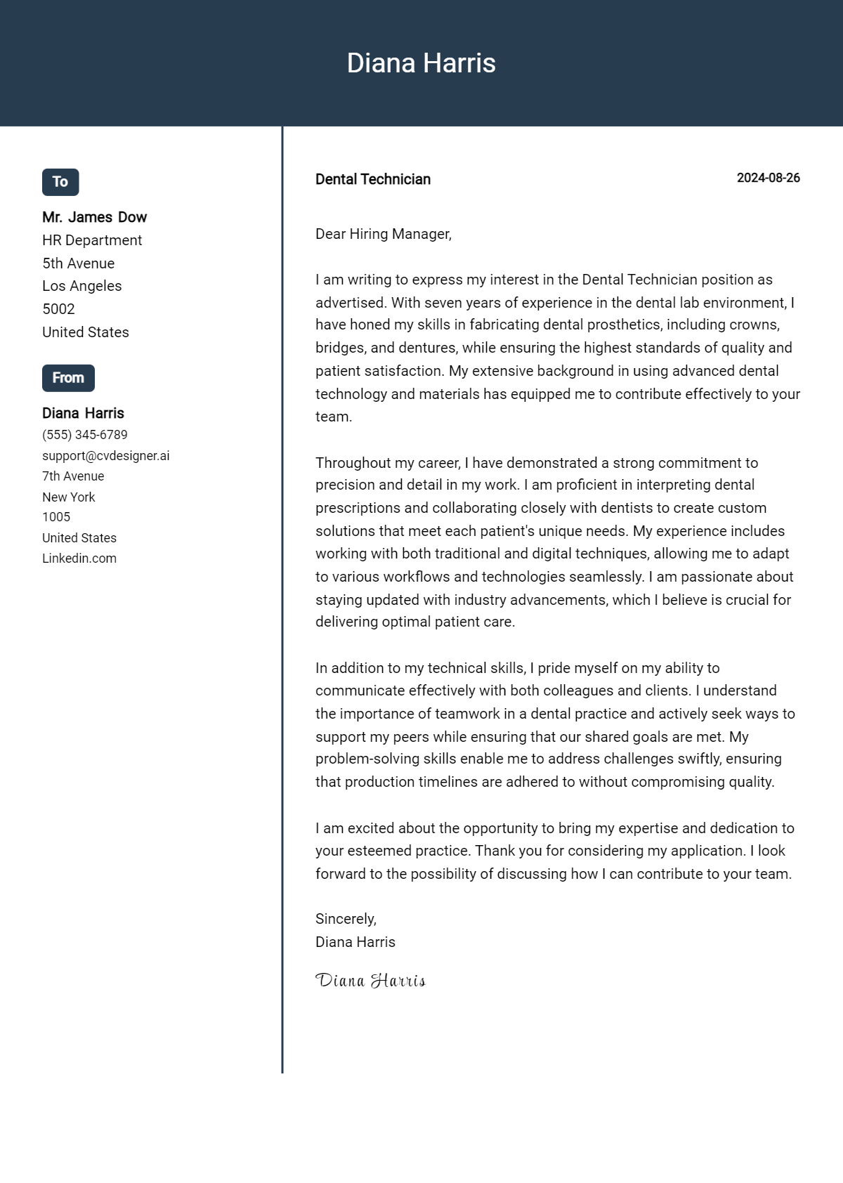 Dental Technician Cover Letter Example for 2026 (Download Templates) Preview