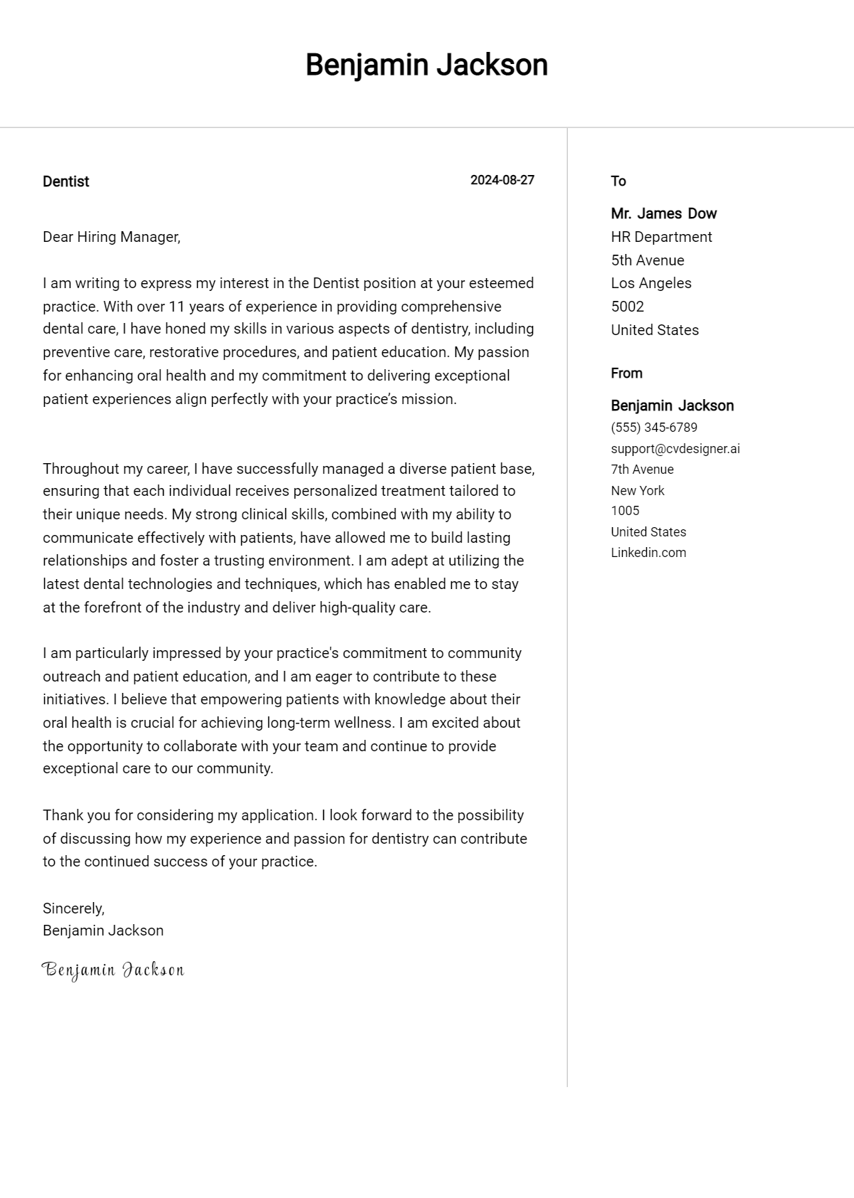 Dentist Cover Letter Samples & Examples 2026 Preview
