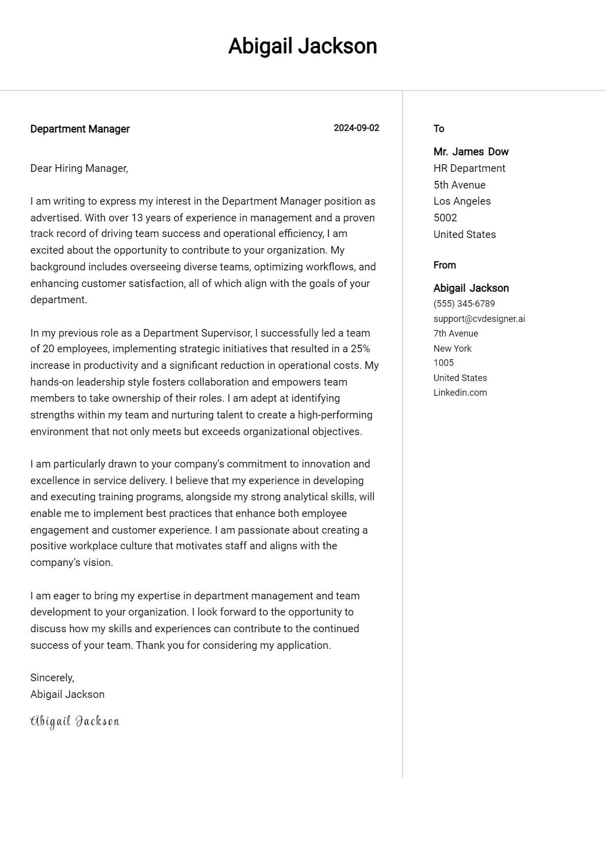 Department Manager Cover Letter Example for 2026: Expert Tips & Templates Preview