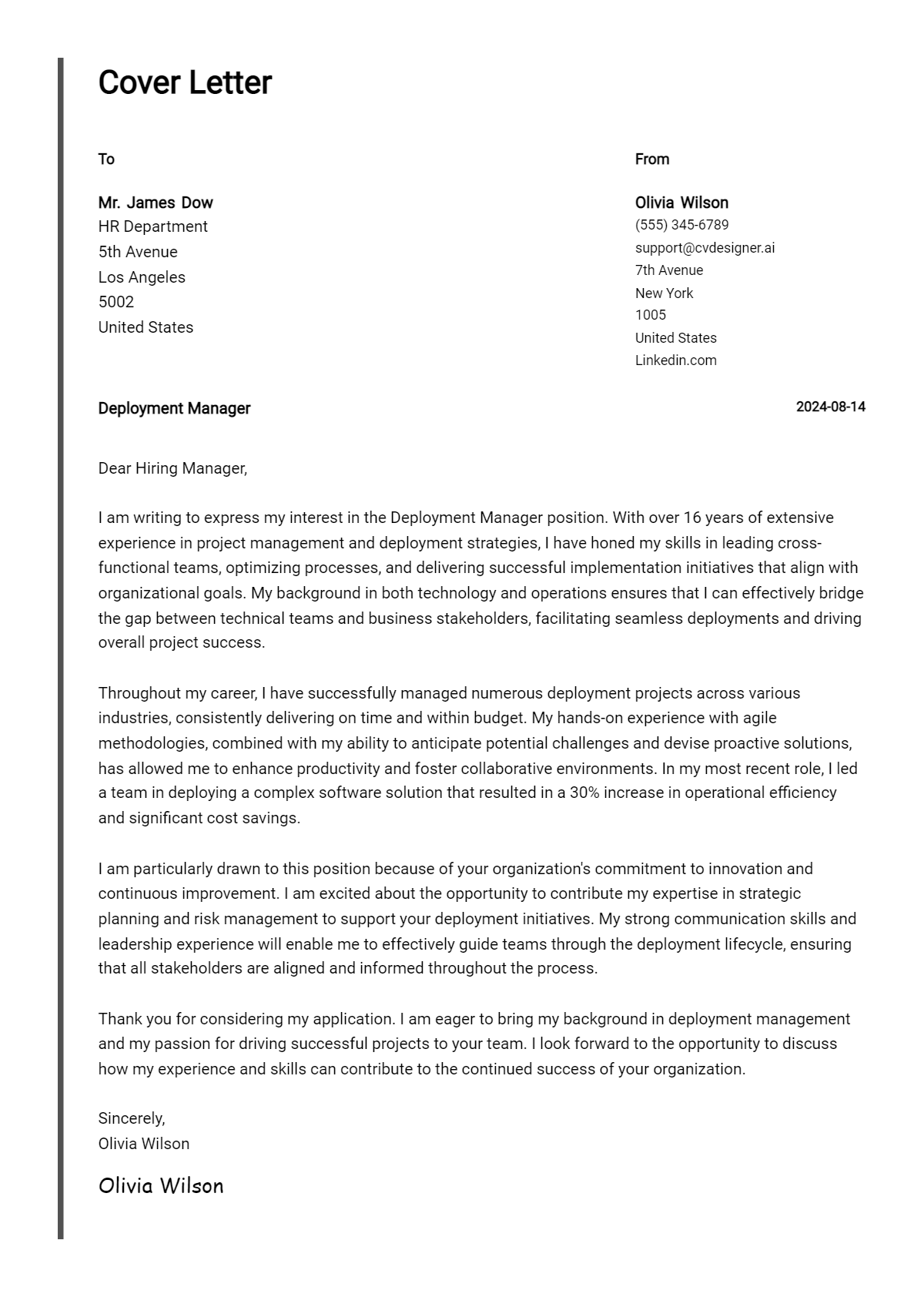 Deployment Manager Cover Letter Example for 2026 (Complete Writing Guide) Preview