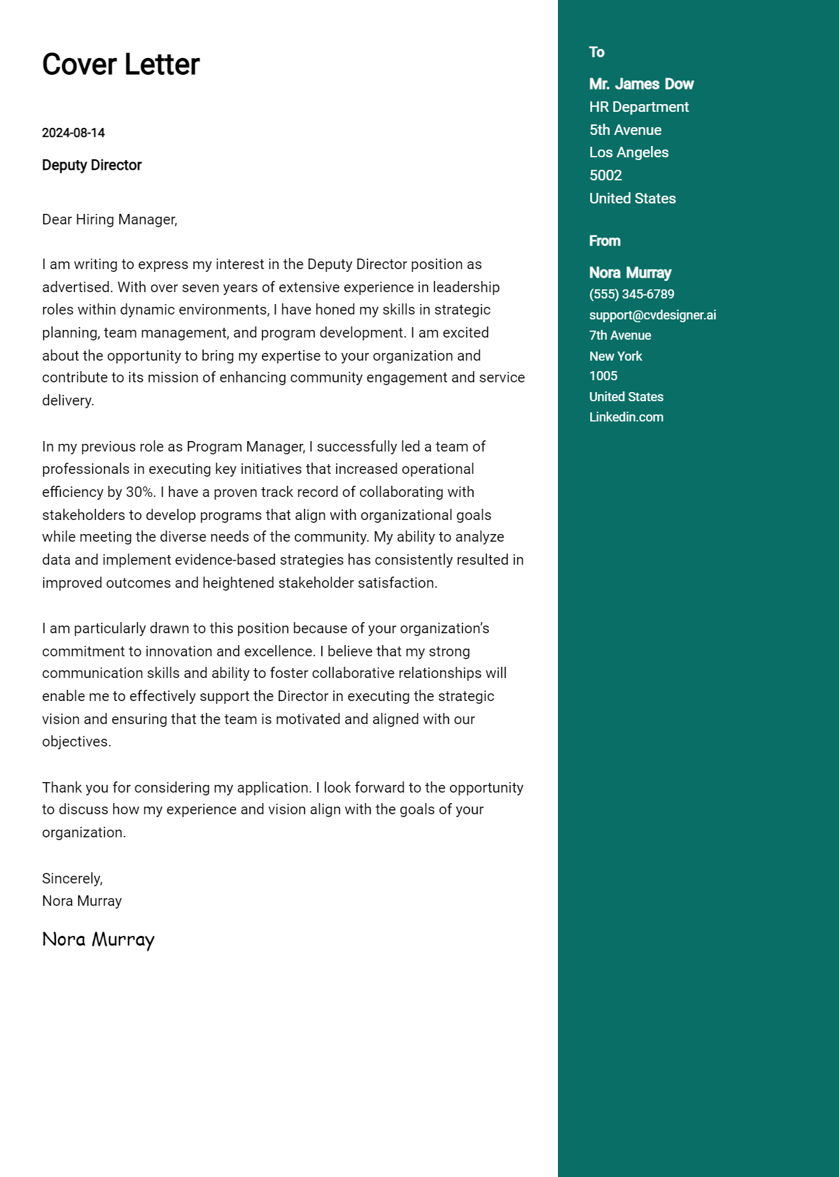 Deputy Director Cover Letter Example for 2026: Expert Tips & Templates Preview