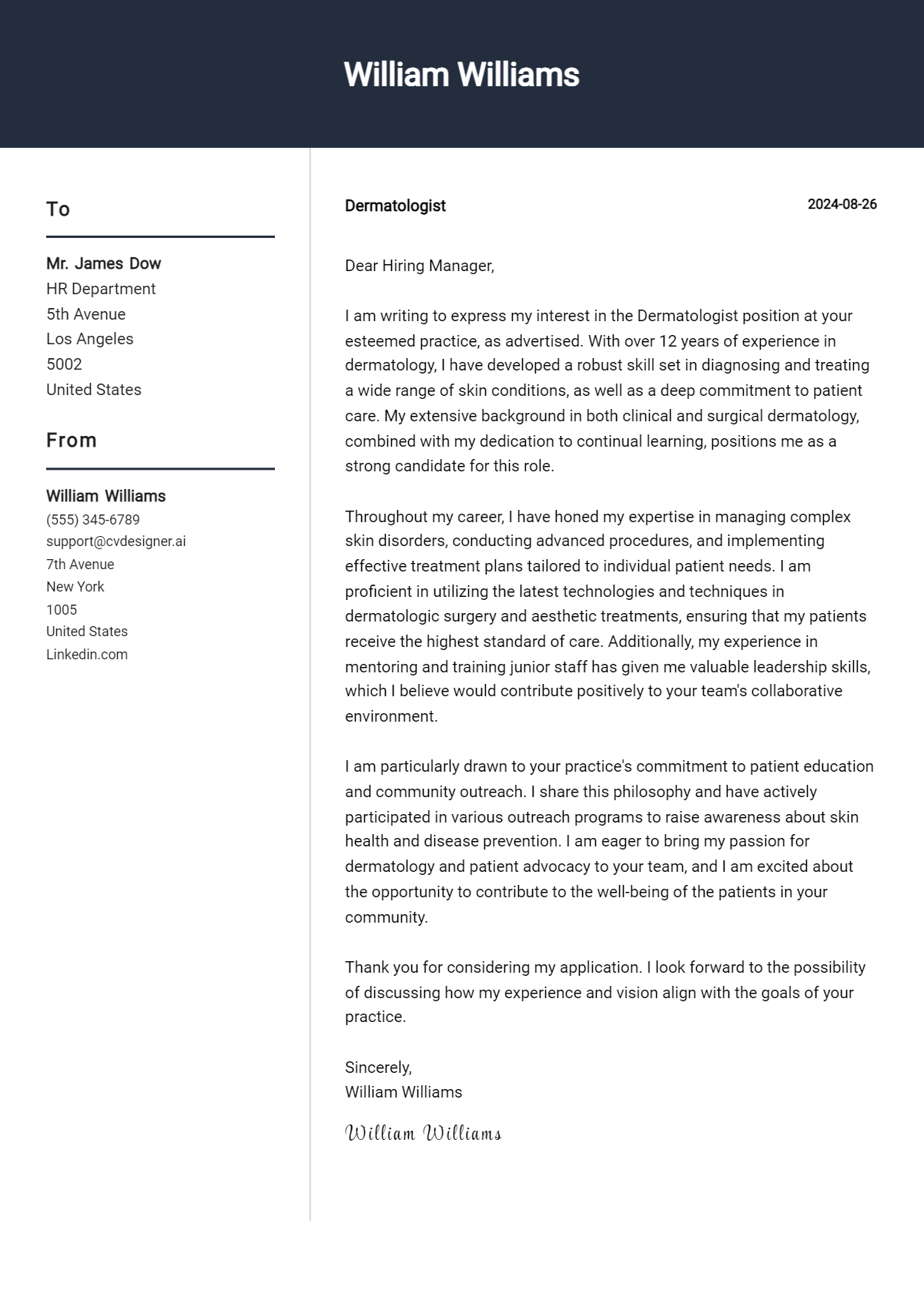 Dermatologist Cover Letter Example for 2026: Proven Tips Preview
