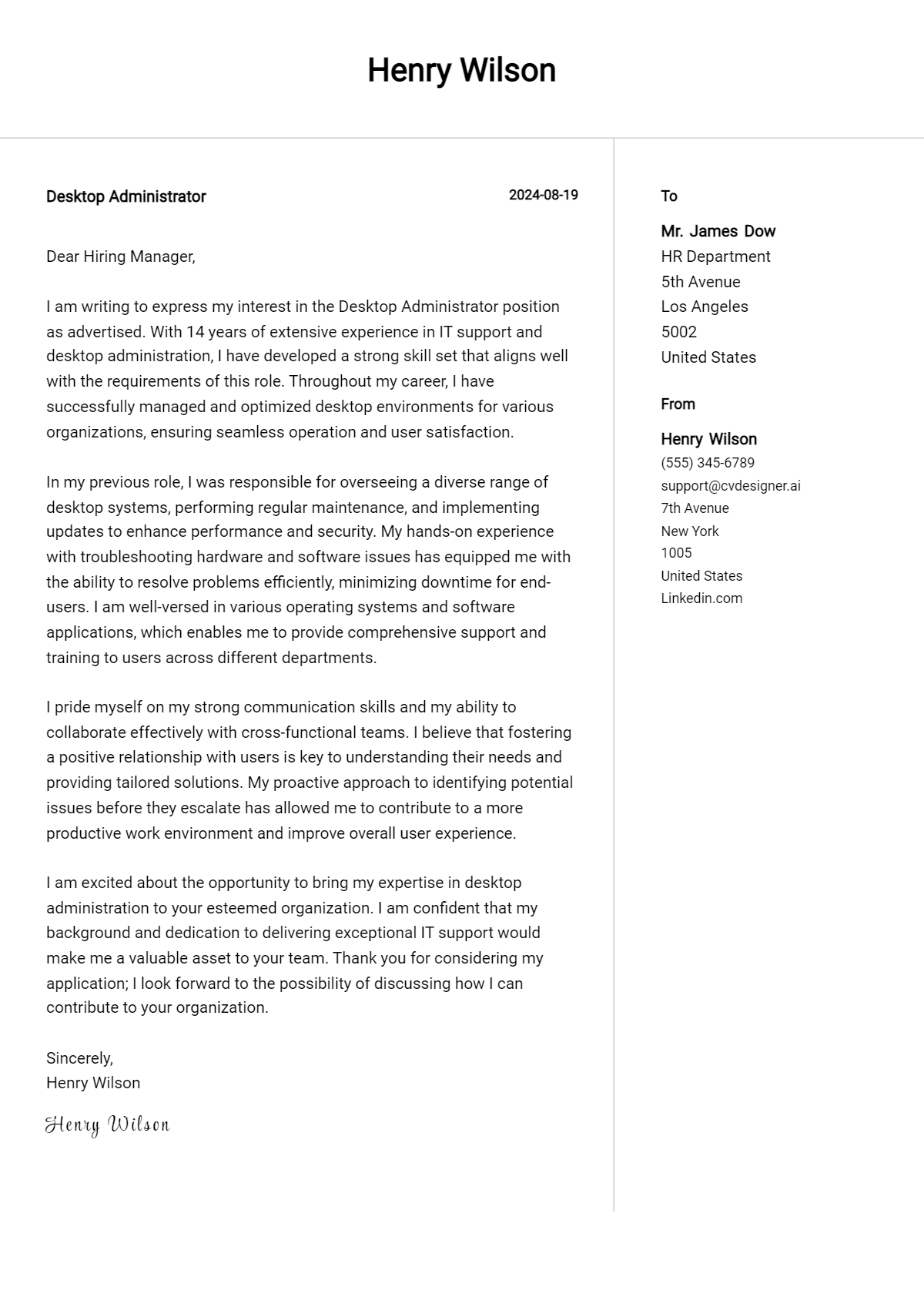 Desktop Administrator Cover Letter Example for 2026: Tips & Templates Preview