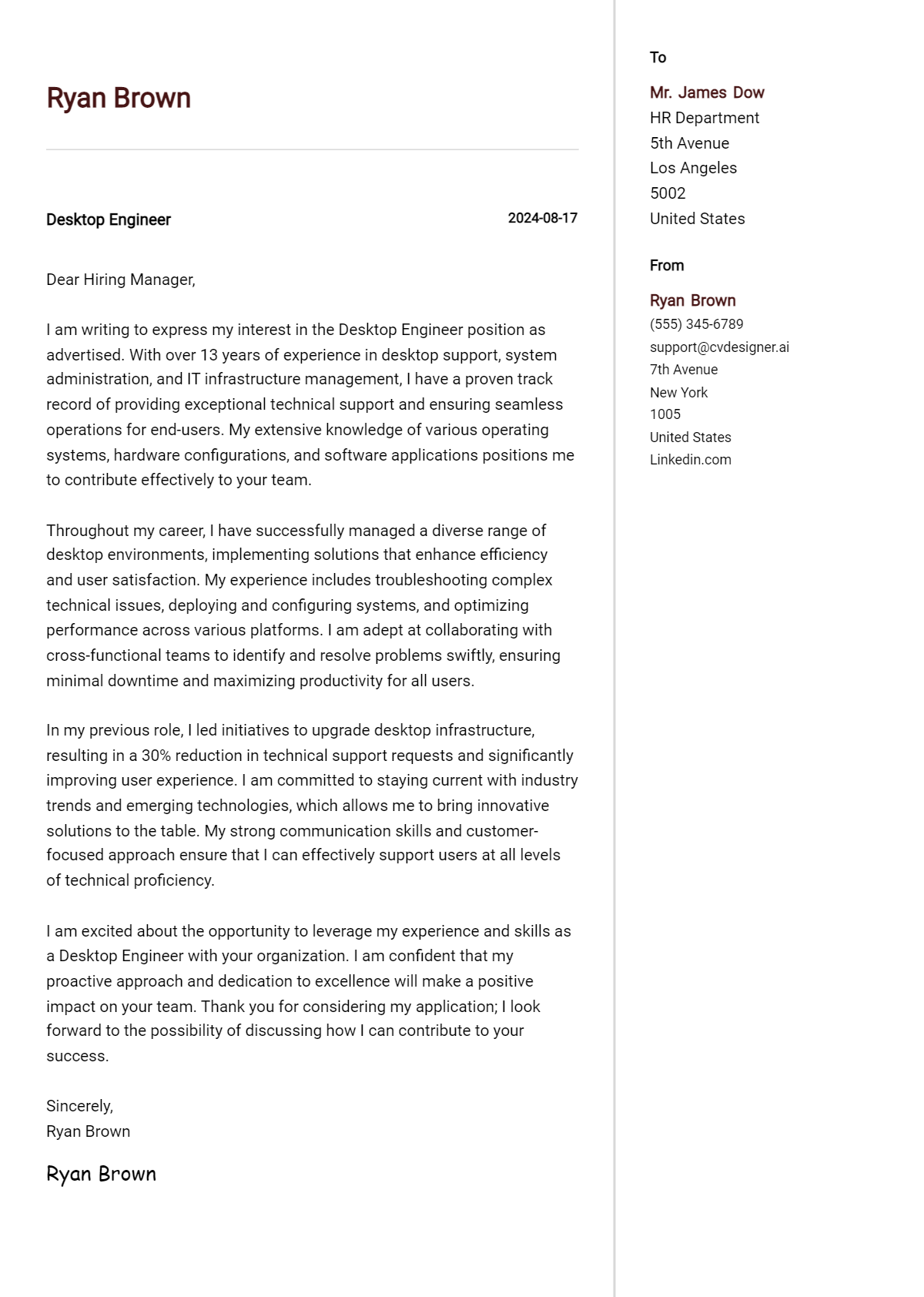 24 Desktop Engineer Cover Letter Samples & Examples 2026 Preview