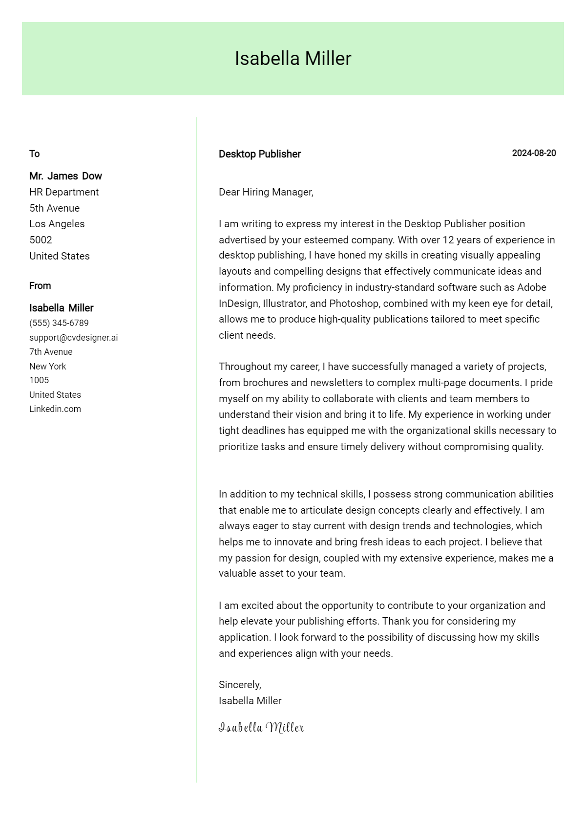 Desktop Publisher Cover Letter Example for 2026: Proven Tips Preview