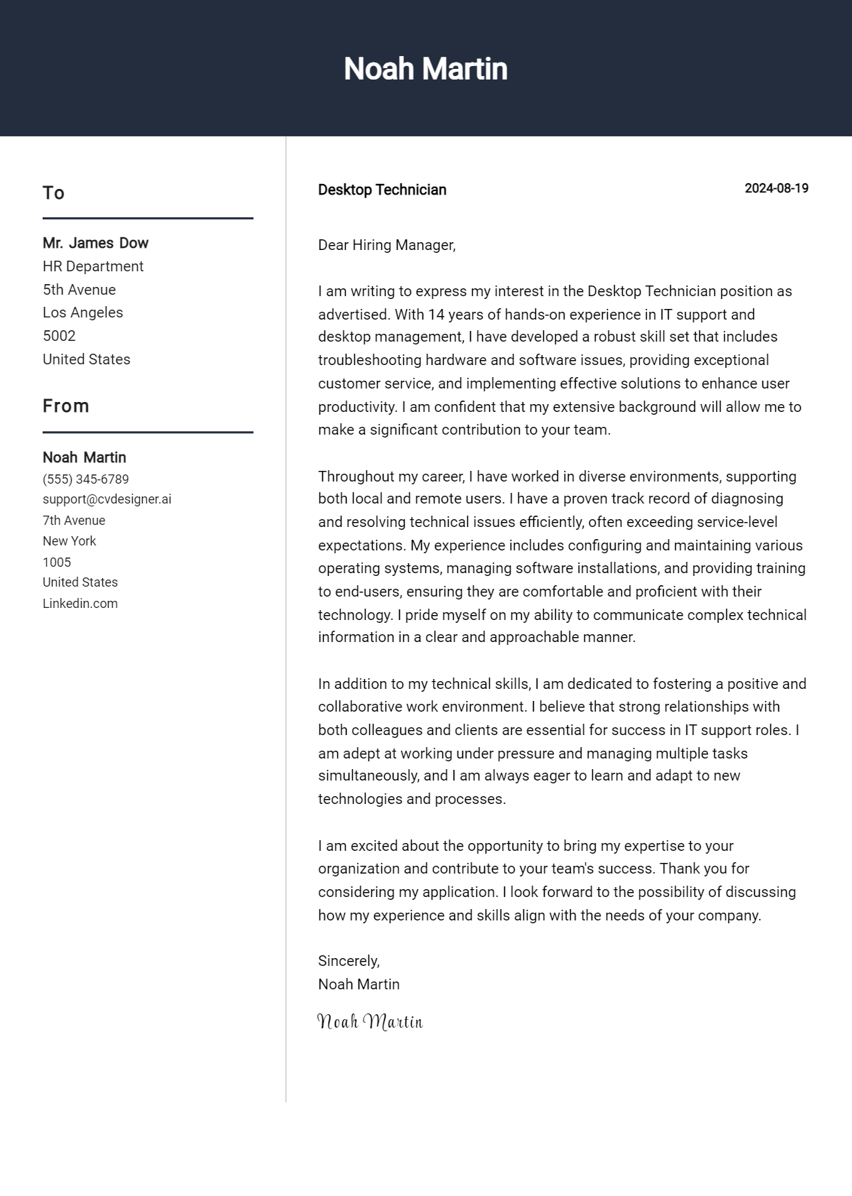 Desktop Technician Cover Letter Example for 2026: Expert Tips & Templates Preview