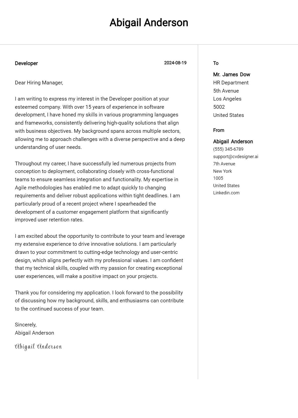 Developer Cover Letter Example for 2026: Proven Tips Preview