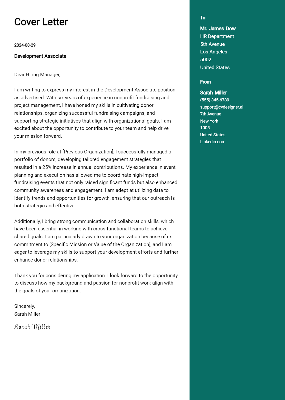 Development Associate Cover Letter Examples with Writing Tips for 2026 Preview