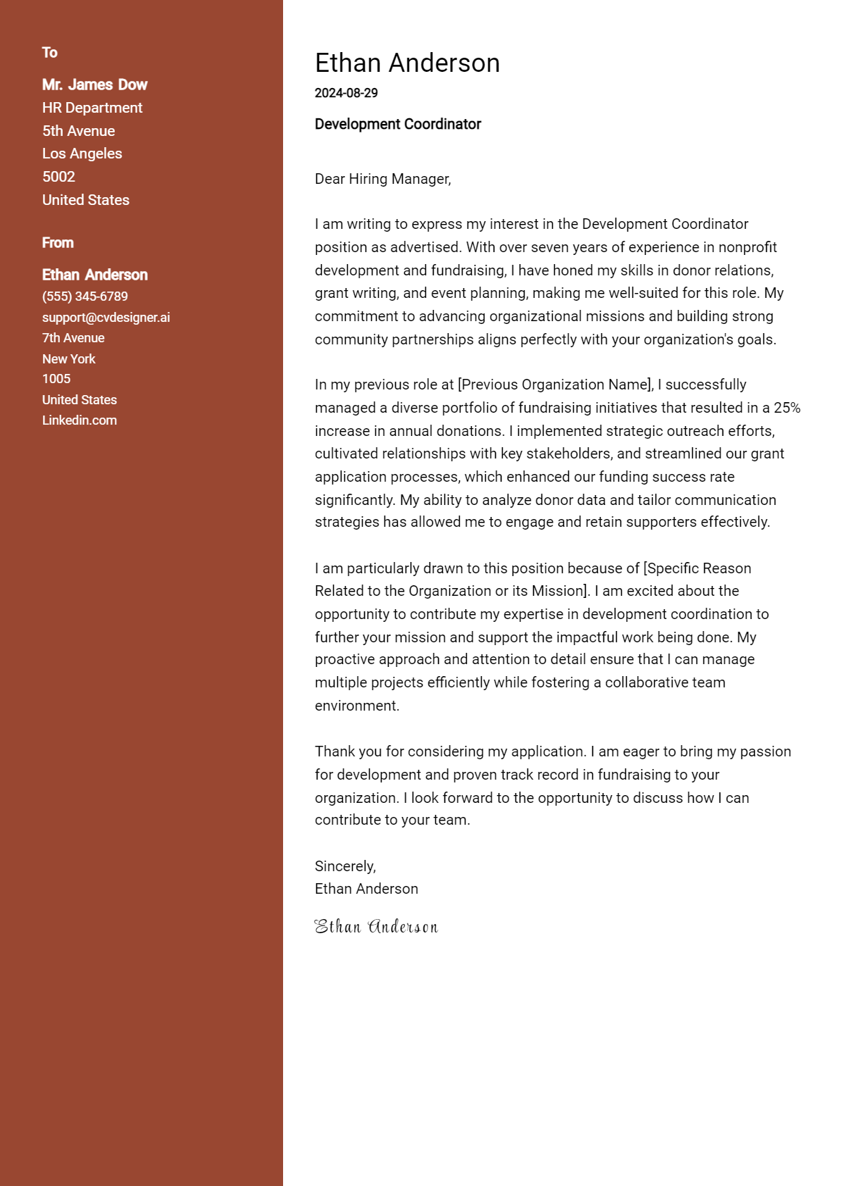 Development Coordinator Cover Letter Example for 2026: Proven Tips Preview