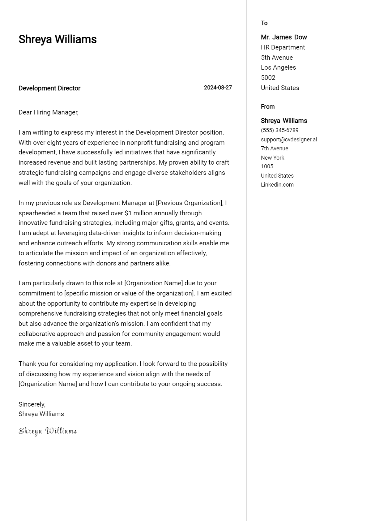 Development Director Cover Letter Examples and Templates for 2026 Preview