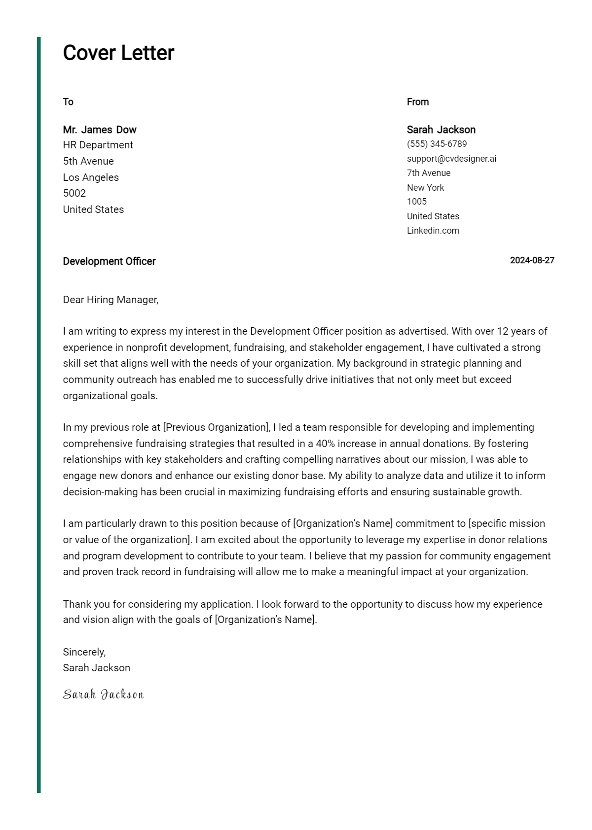 Development Officer Cover Letter Example for 2026: Ultimate Guide Preview