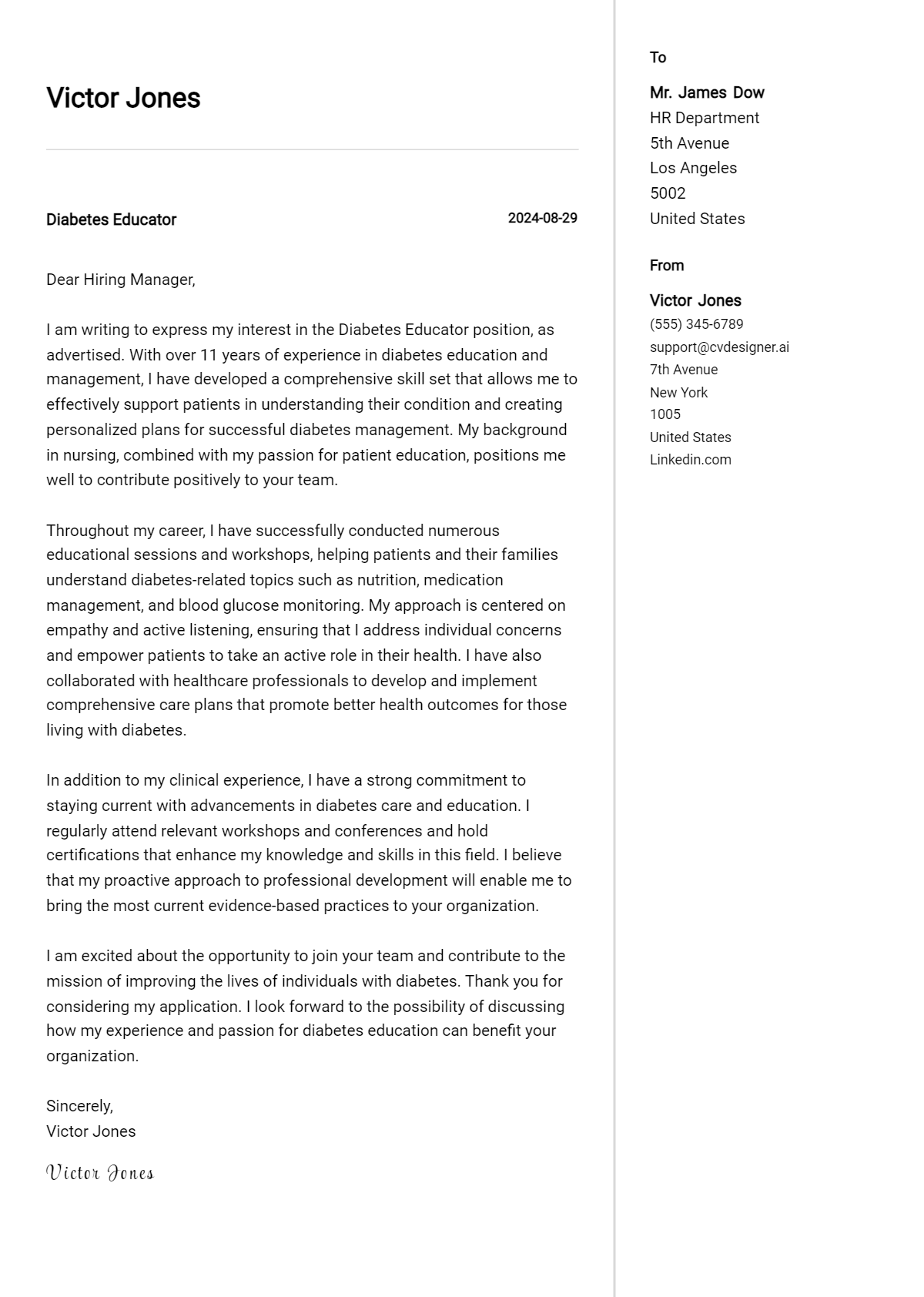 Diabetes Educator Cover Letter Examples & Samples for 2026 Preview