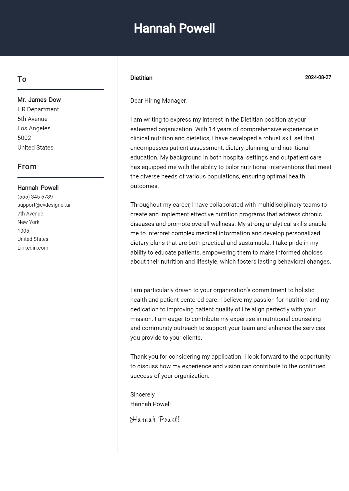 Dietitian Cover Letter Example for 2026: Free Templates Preview