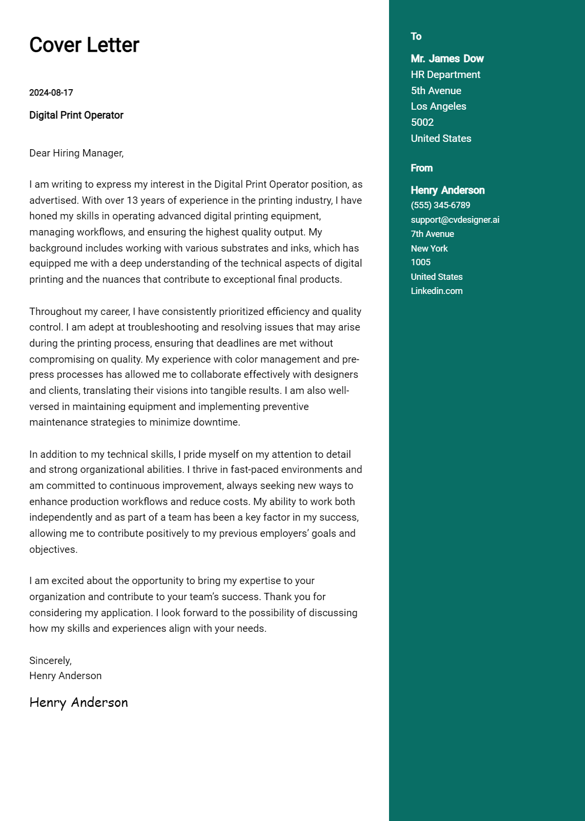 Digital Print Operator Cover Letter Examples and Templates for 2026 Preview