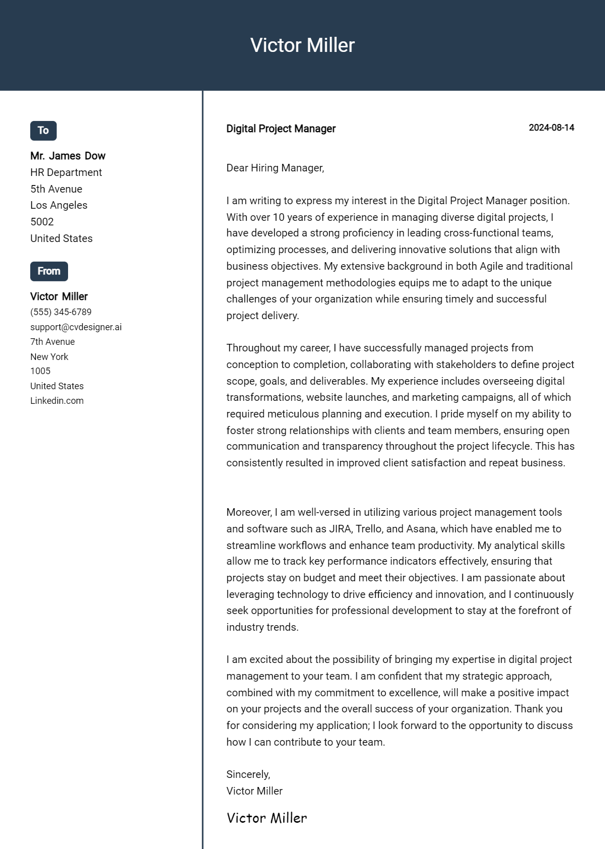 Digital Project Manager Cover Letter Example for 2026: Proven Tips Preview