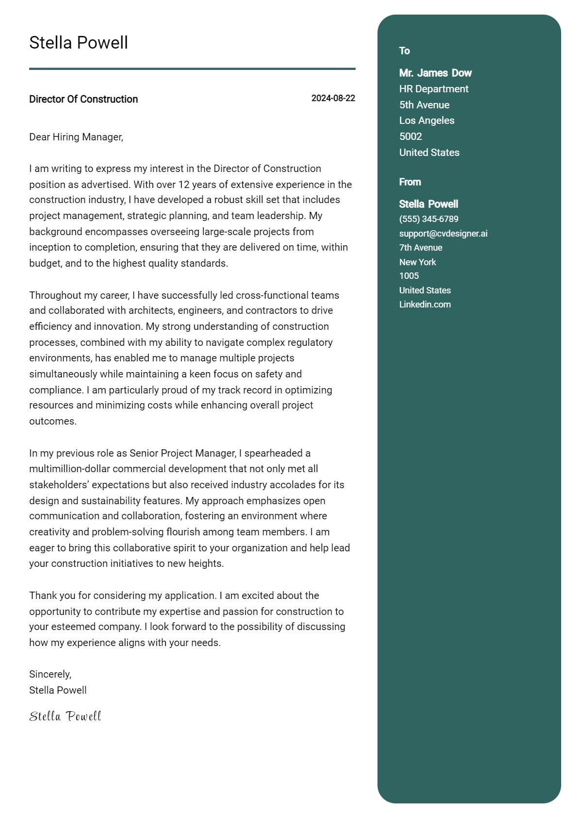 Director Of Construction Cover Letter Example for 2026: Proven Tips Preview