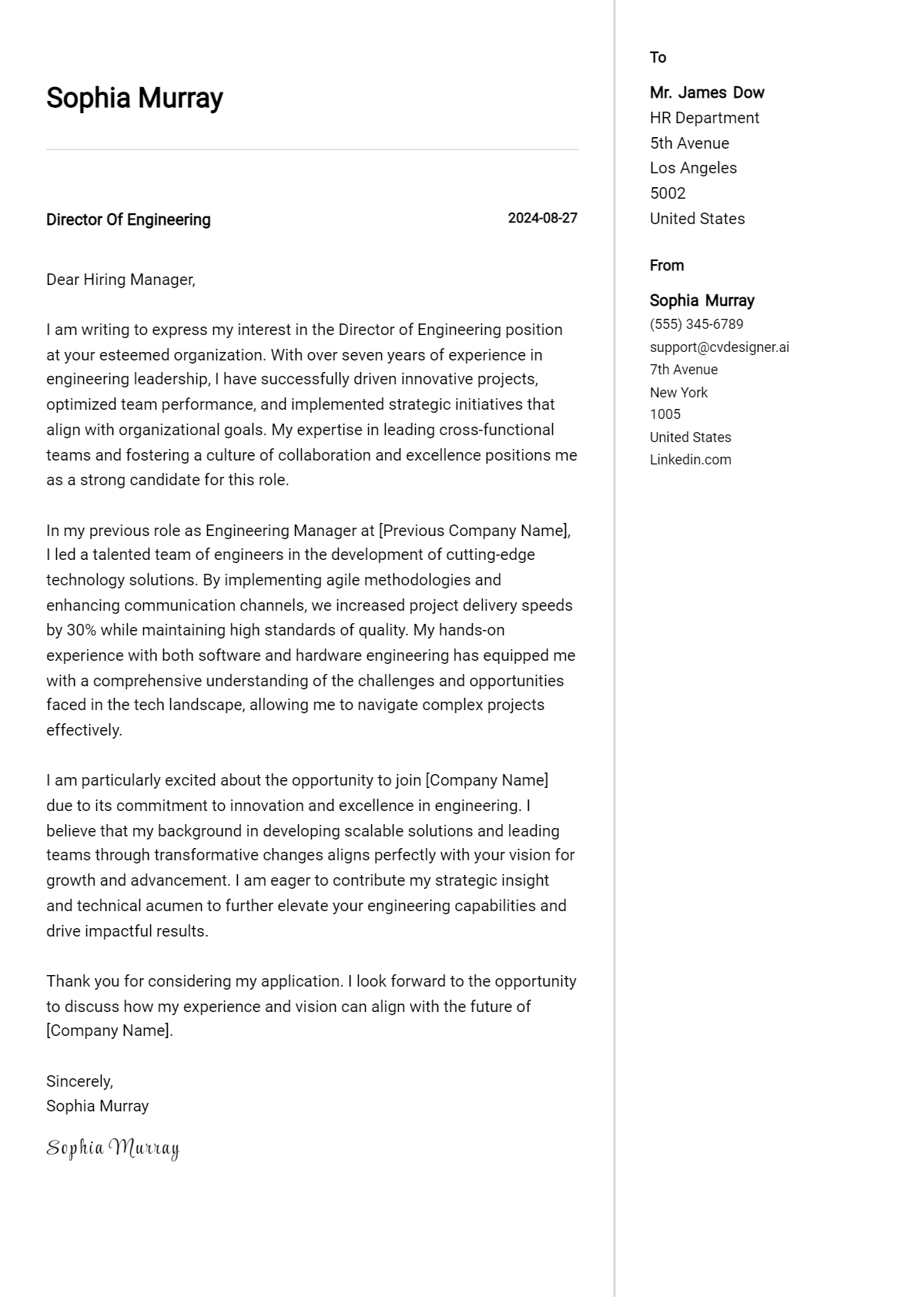Director Of Engineering Cover Letter Example for 2026 (Download Templates) Preview