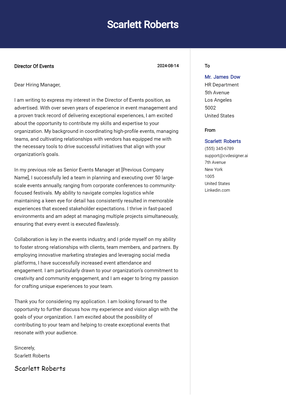Director Of Events Cover Letter Examples with Writing Tips for 2026 Preview