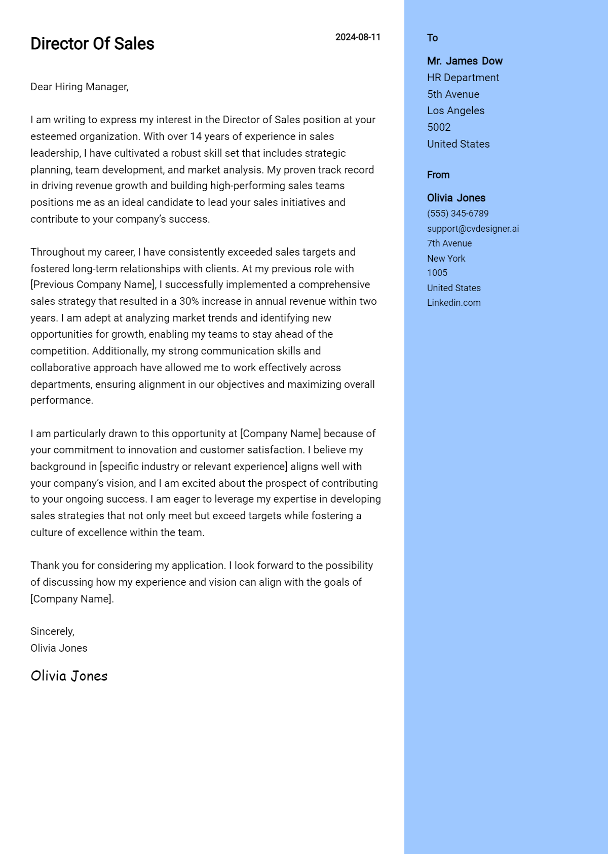 Director Of Sales Cover Letter Example for 2026 (Free Templates) Preview
